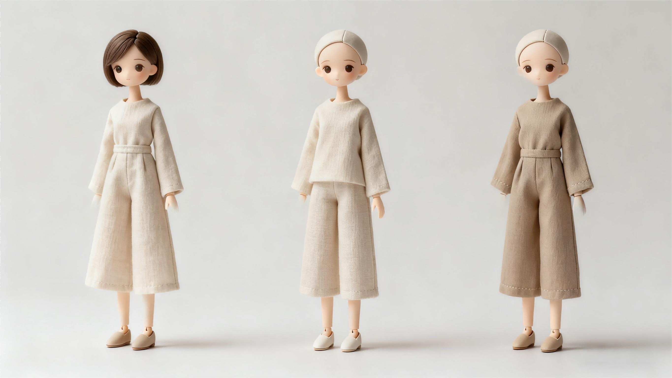 DIY modern minimalist BJD outfits made with neutral fabrics, simple and elegant