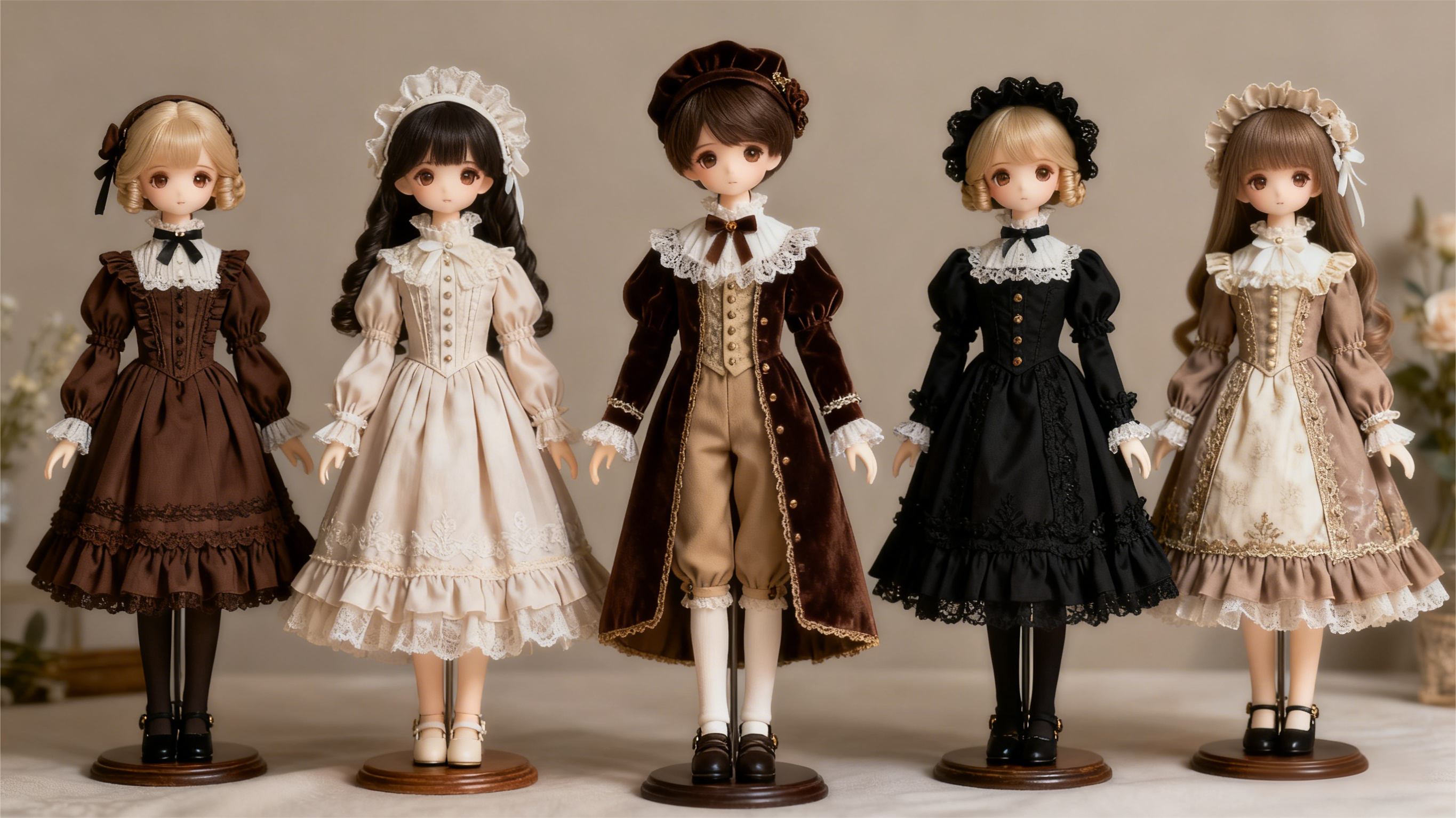 Elegant handmade BJD outfits inspired by Victorian and Lolita styles