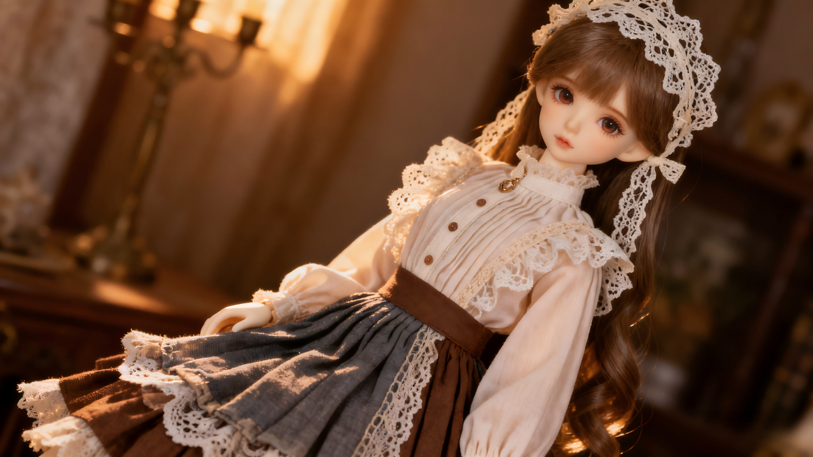 Layered BJD outfit with lace details and skirt styling