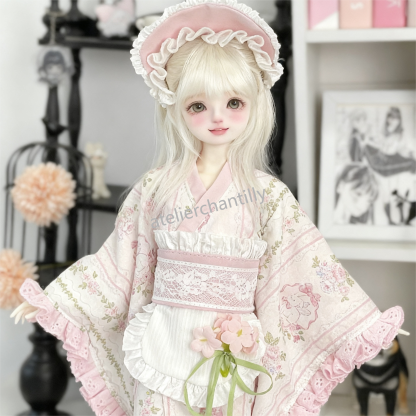 Cute Pink Floral Kimono BJD Doll Outfit with Exquisite Details for 1/4 Scale Dolls --A01-Atelier Chantilly