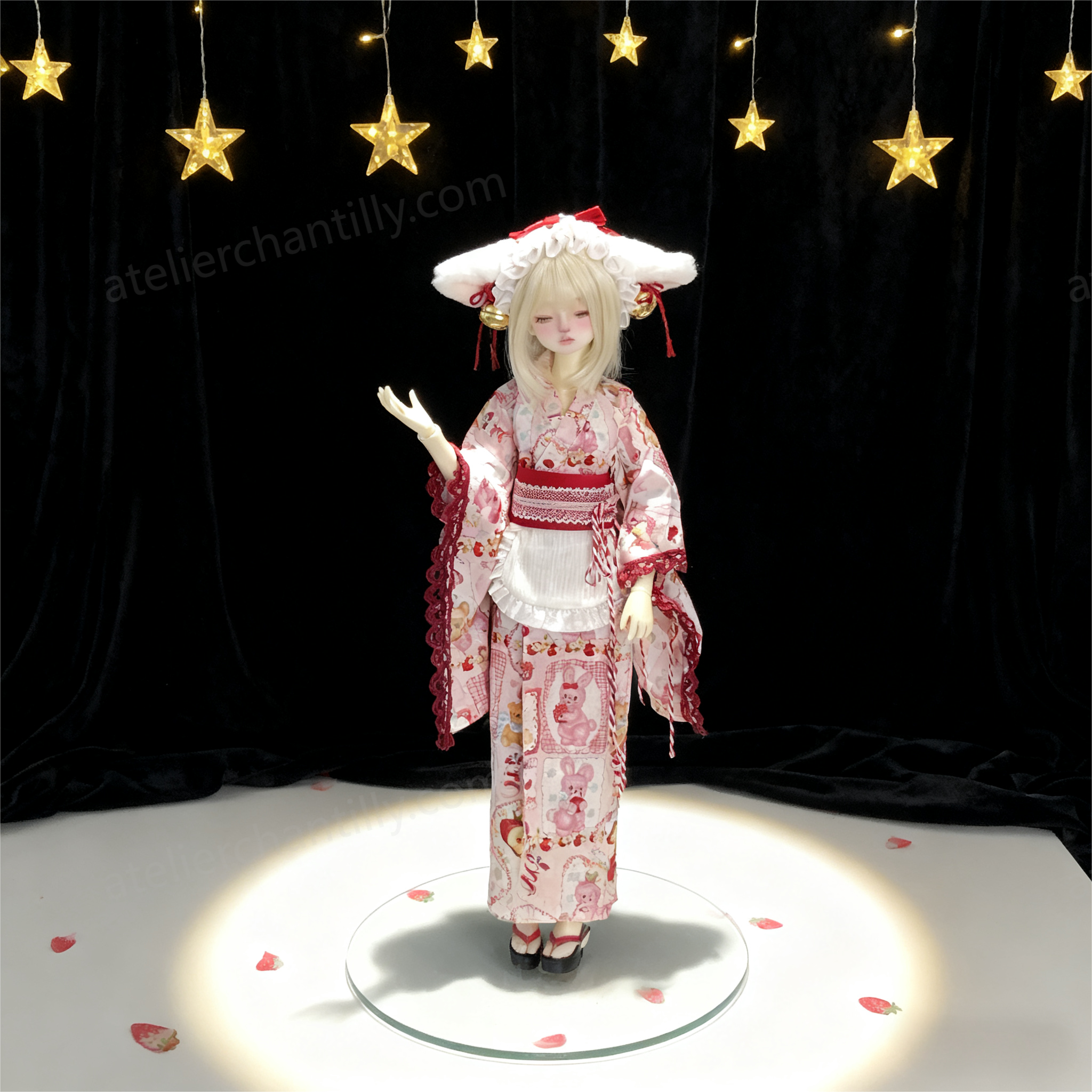 Cute Pink Bunny Print Kimono BJD Doll Outfit, Perfect for 1/4 Scale Dolls, Exquisite Details --A03-Atelier Chantilly