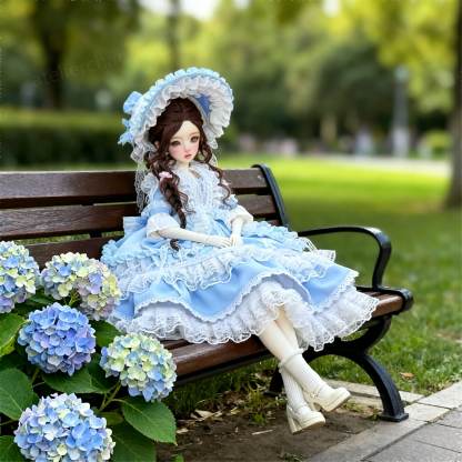 1/4 BJD doll in classic Lolita style with hydrangea garden background - Atelier Chantilly