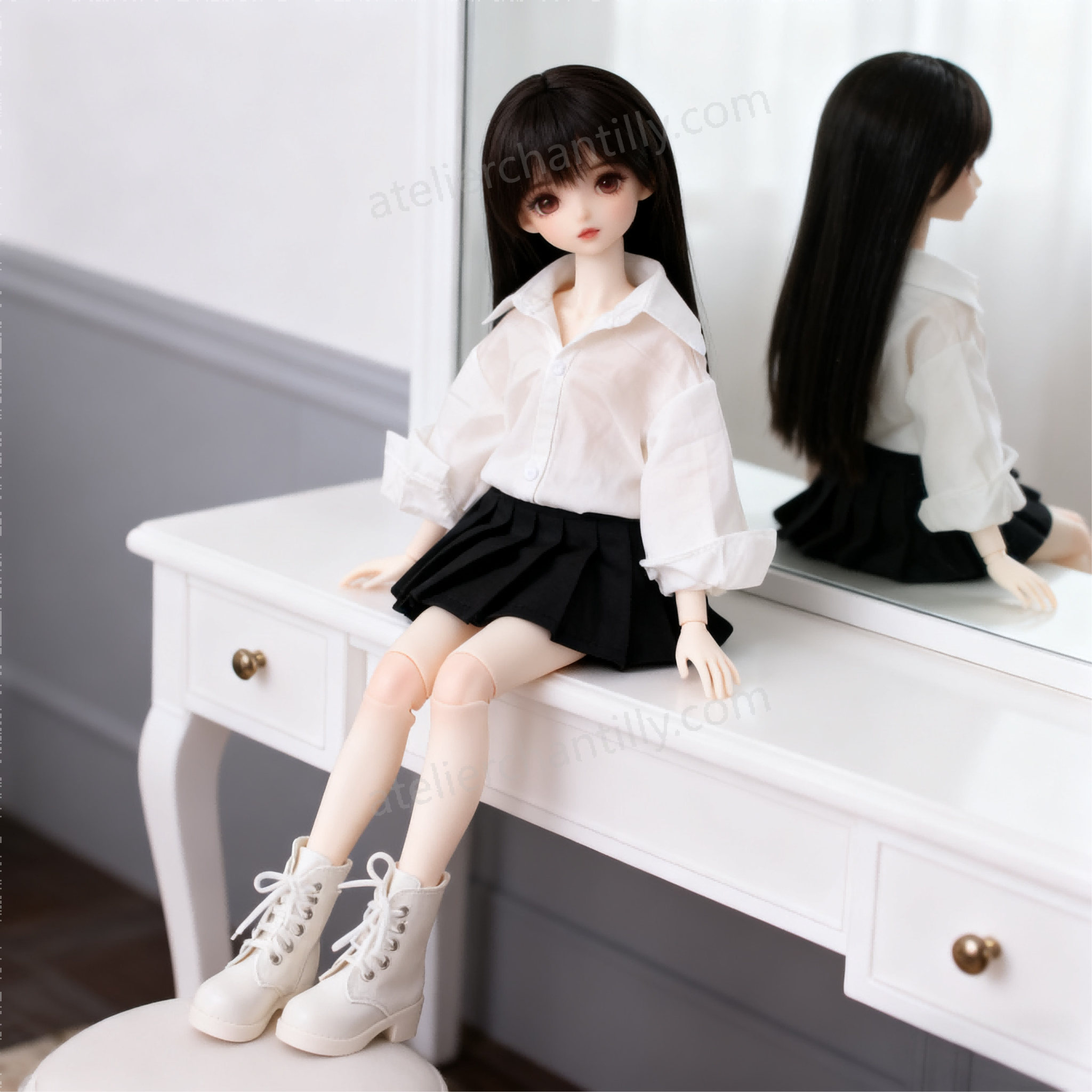 White Shirt & Black Pleated Skirt Outfit for 1/3 BJD Dolls | Atelier Chantilly --A20-Atelier Chantilly