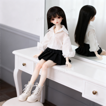 White Shirt & Black Pleated Skirt Outfit for 1/3 BJD Dolls | Atelier Chantilly --A20-Atelier Chantilly
