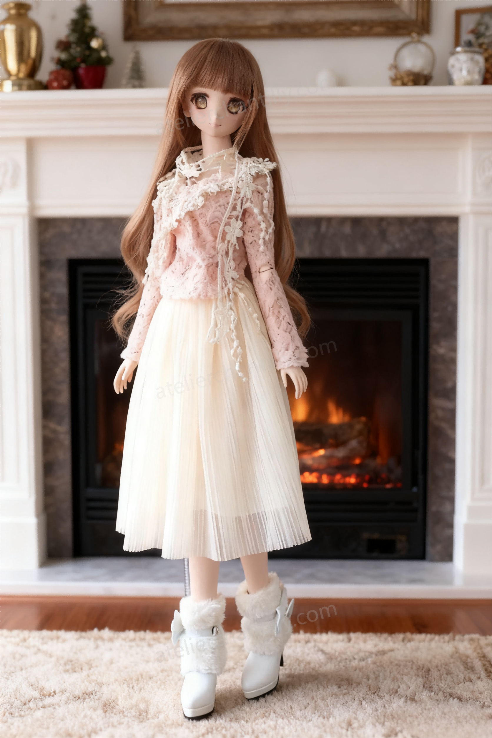 Pink Lace Vintage Midi Dress Outfit for 1/3 BJD Dolls | Atelier Chantilly --A23-Atelier Chantilly
