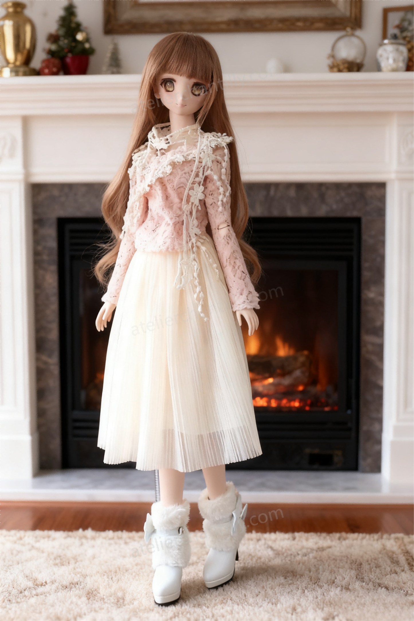 Pink Lace Vintage Midi Dress Outfit for 1/3 BJD Dolls | Atelier Chantilly --A23-Atelier Chantilly