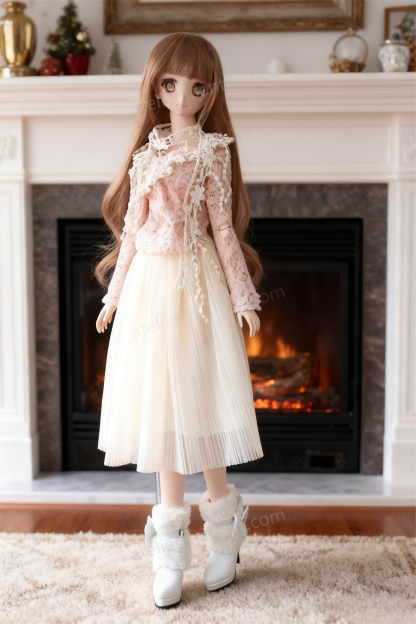 Pink Lace Vintage Midi Dress Outfit for 1/3 BJD Dolls | Atelier Chantilly --A23-Atelier Chantilly