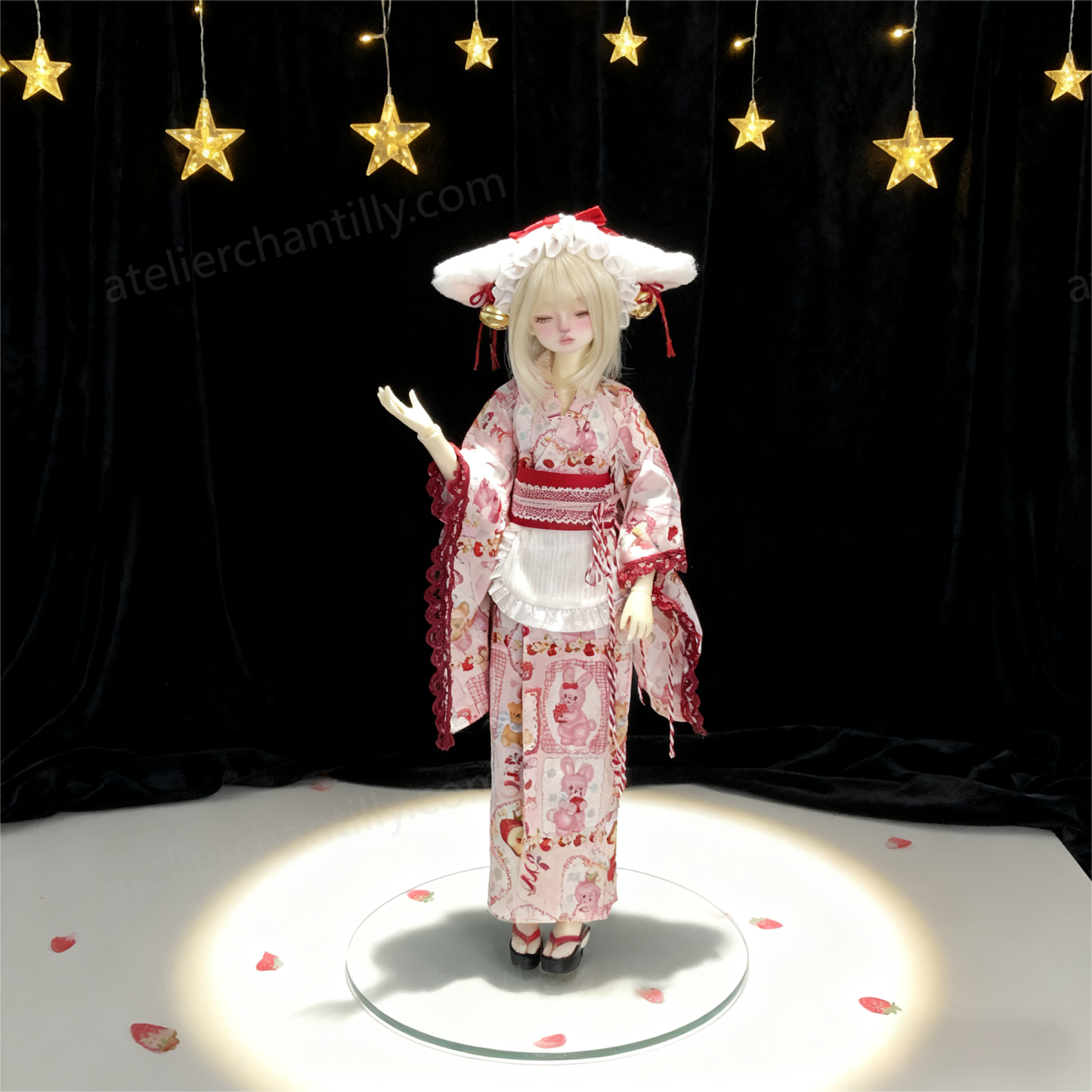 Cute Pink Bunny Print Kimono BJD Doll Outfit, Perfect for 1/4 Scale Dolls, Exquisite Details --A03-Atelier Chantilly