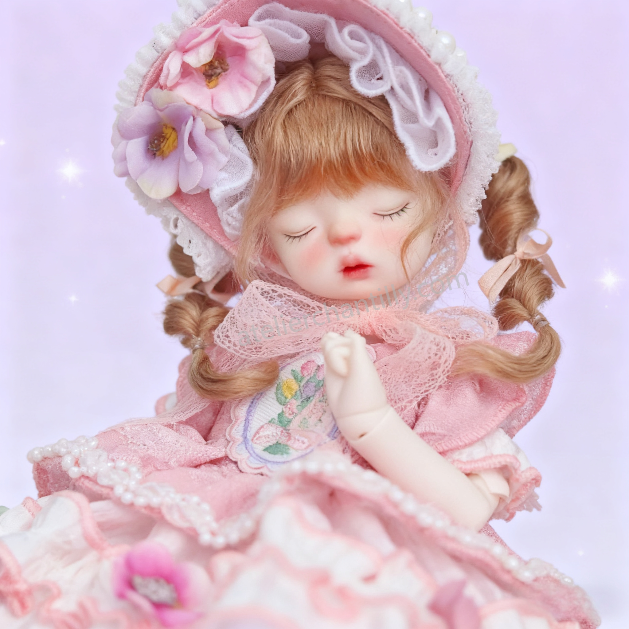 Cute Pink Floral Lace Dress for BJD Dolls, Perfect for 1/6 Scale Dolls, Exquisite Details --A04-Atelier Chantilly