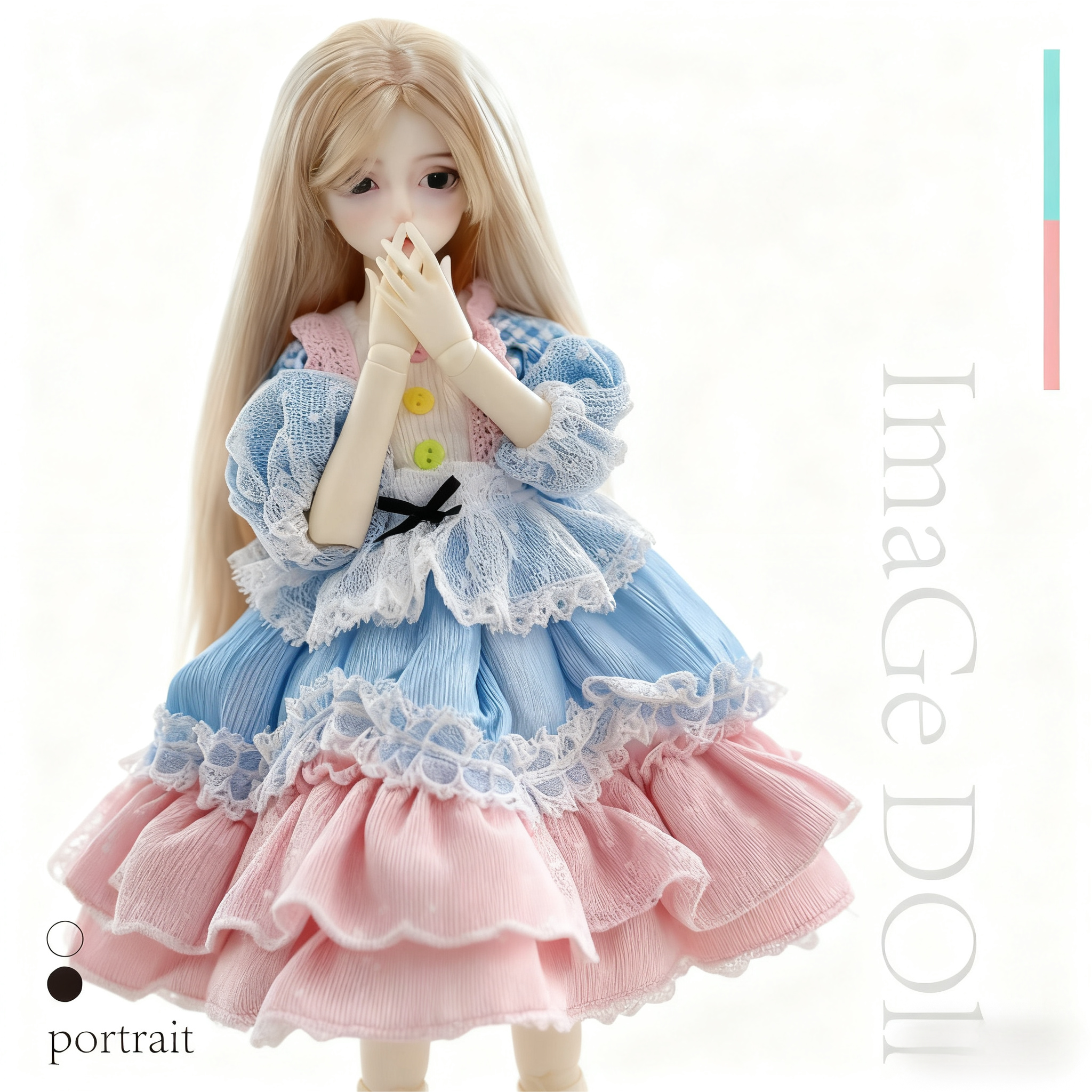Fairycore Lolita BJD 1/4Doll Dress - Blue Pink Lace Tiered Outfit for Ball-Jointed Dolls | Atelier Chantilly --A05-Atelier Chantilly