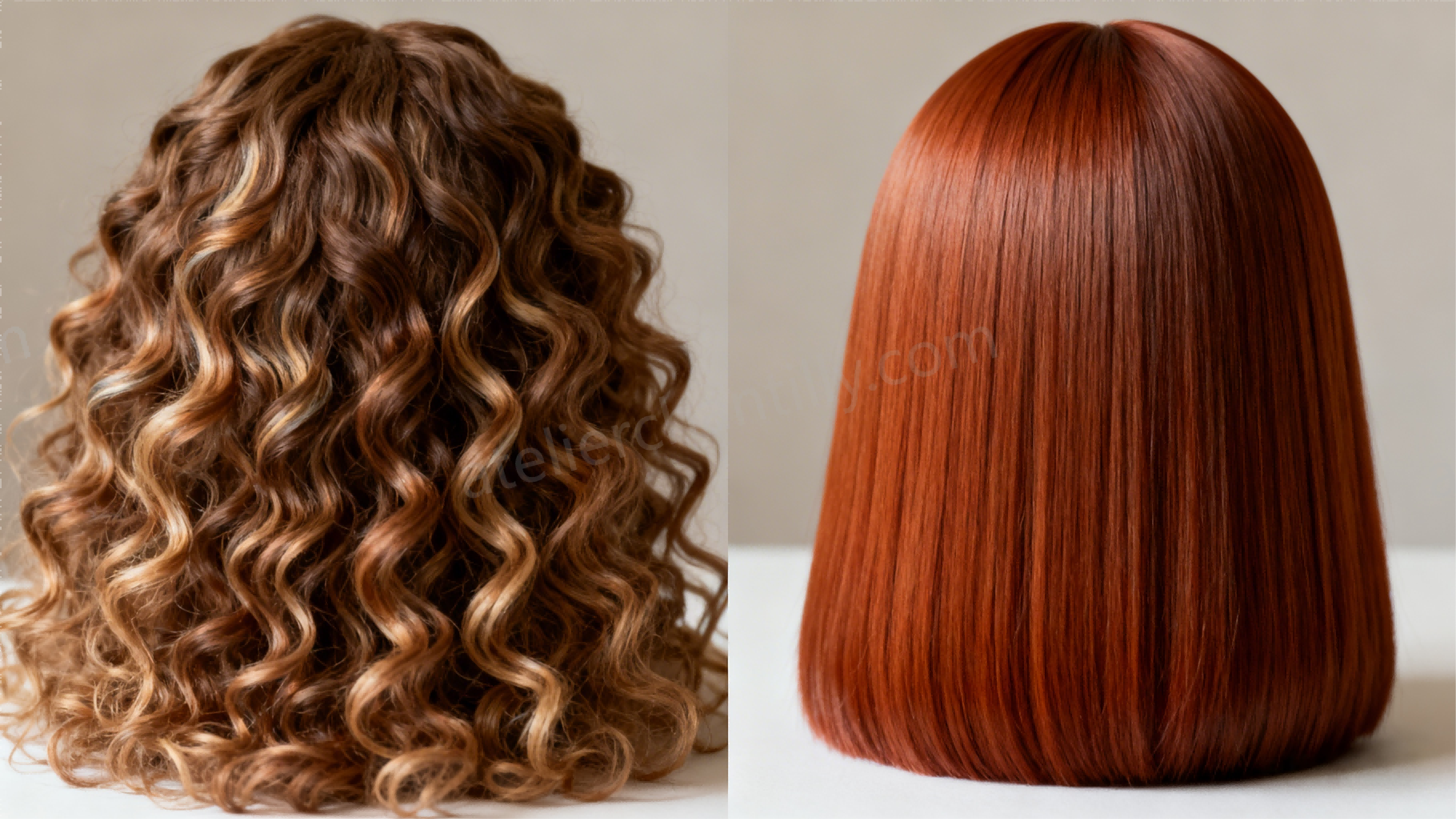 Styling comparison of natural mohair curls vs smooth synthetic styles