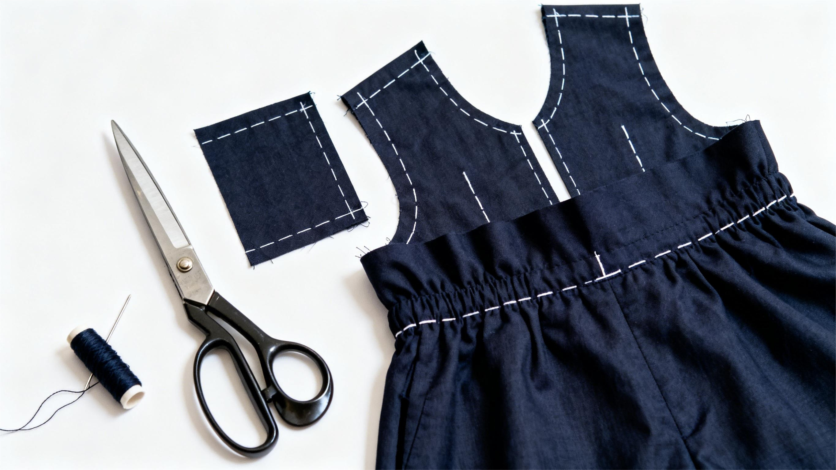 Cutting fabric pieces for a BJD skirt including front, back, and waistband