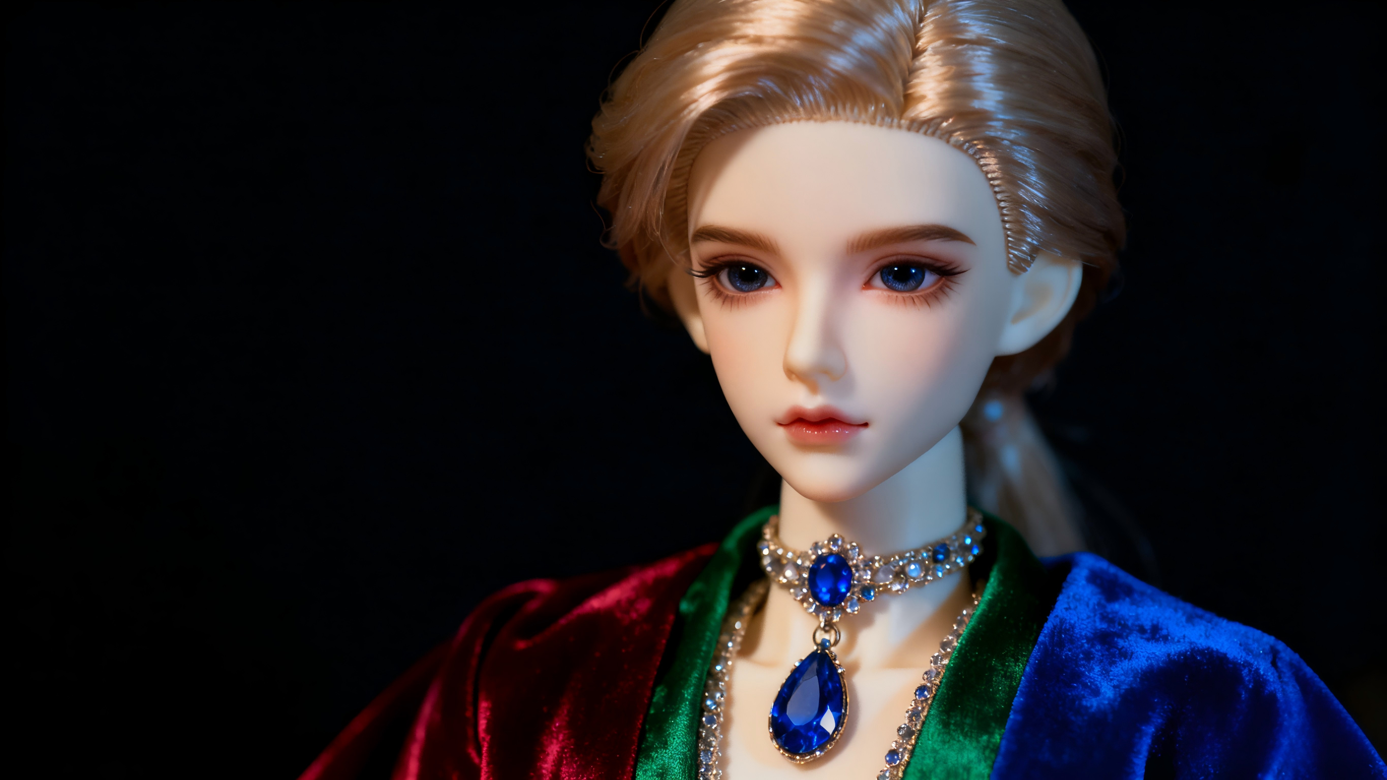 BJD doll wearing jewel tone outfit with rich and luxurious fashion style