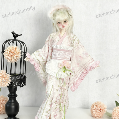 Cute Pink Floral Kimono BJD Doll Outfit with Exquisite Details for 1/4 Scale Dolls --A01-Atelier Chantilly