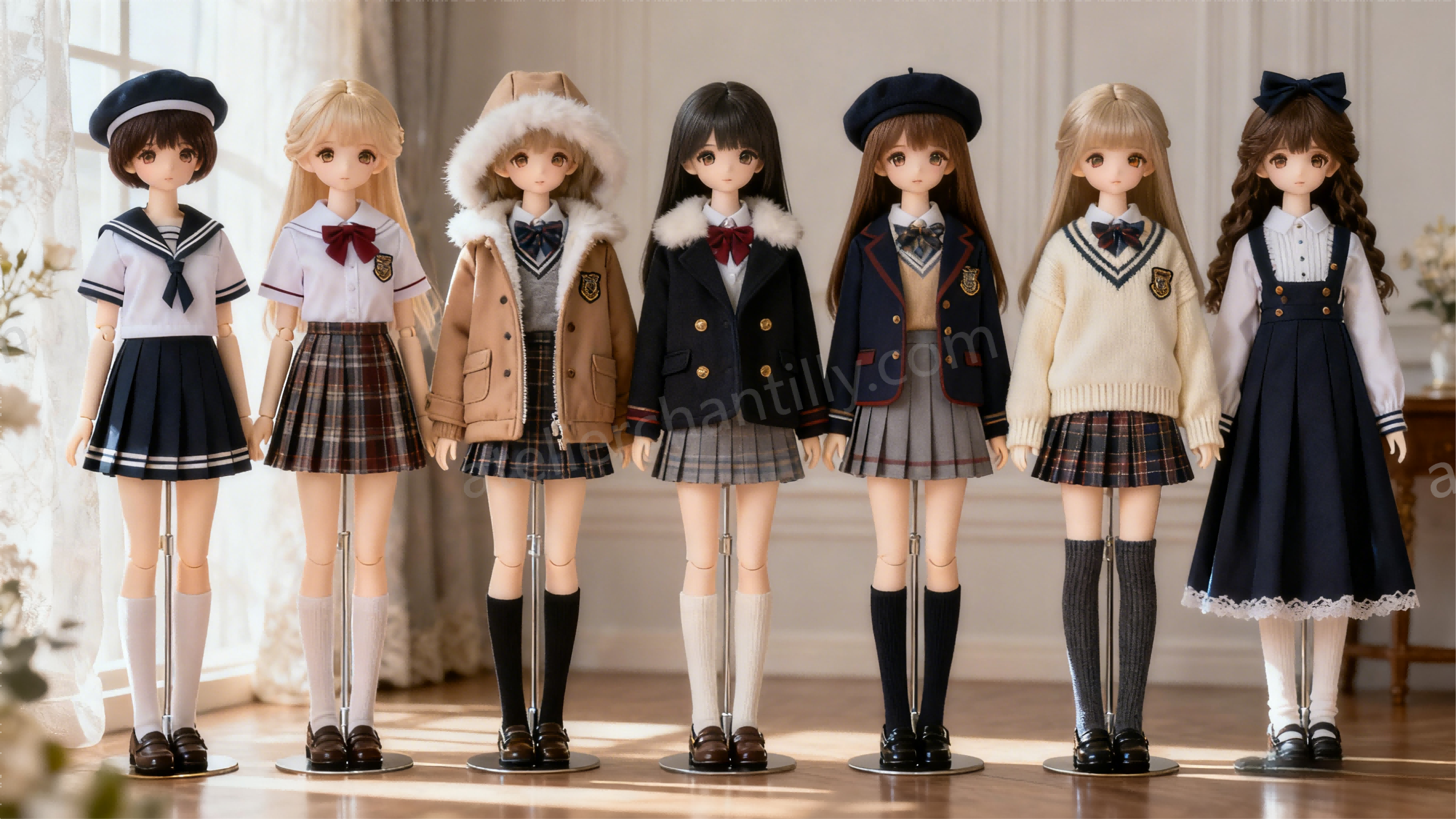 Seasonal BJD school uniforms including summer and winter outfits