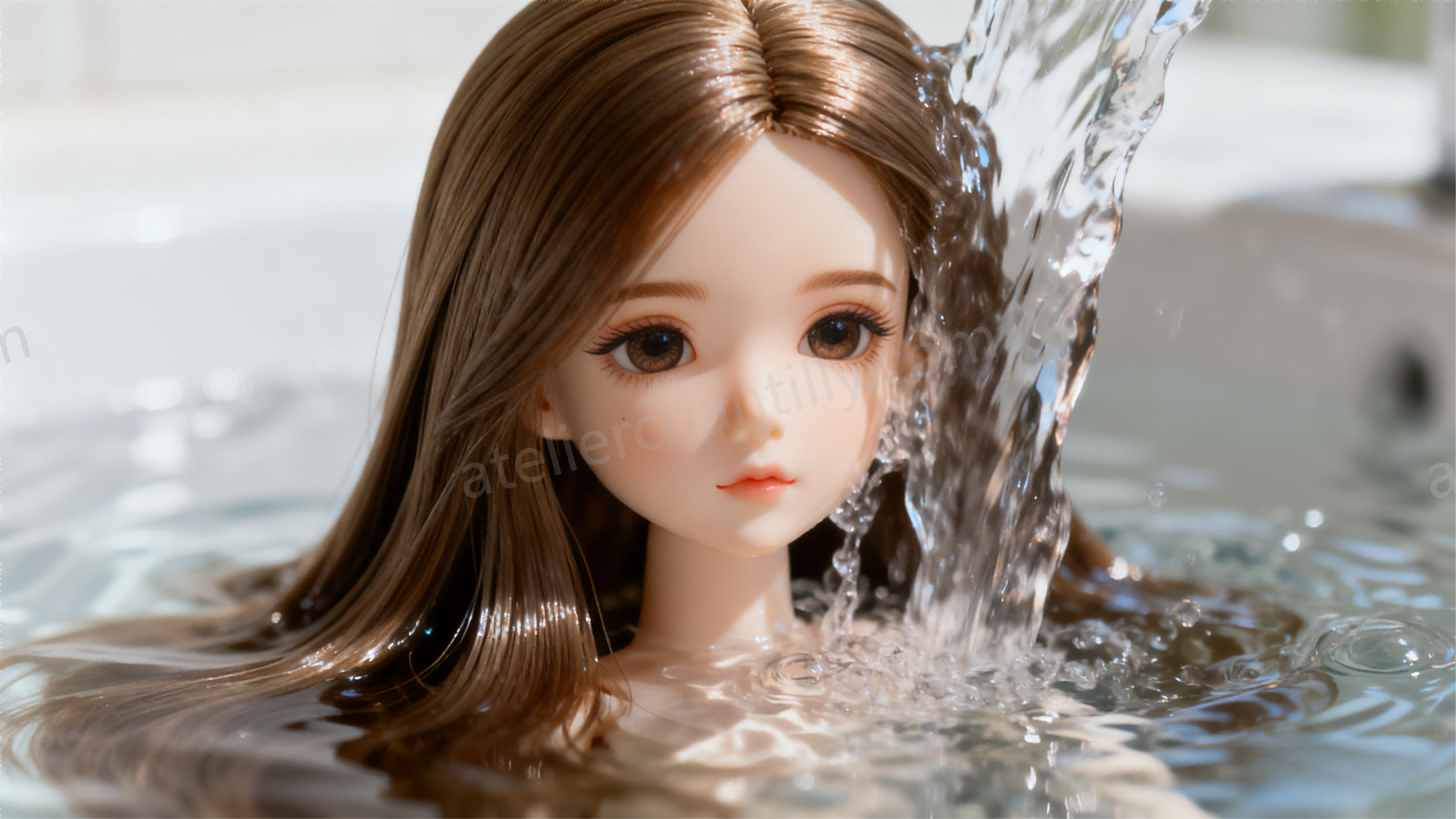 Rinsing BJD wig under lukewarm running water