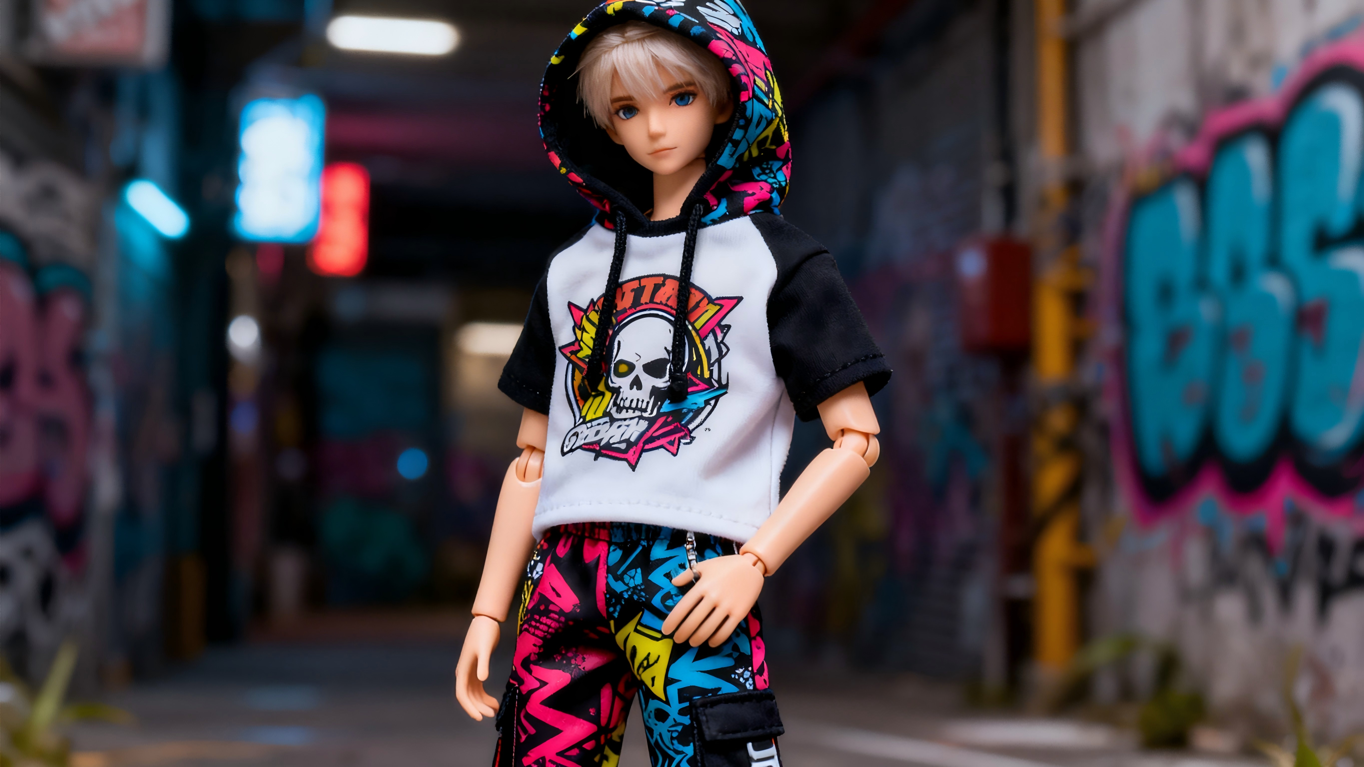 BJD doll in trendy printed T-shirts and pants for street style