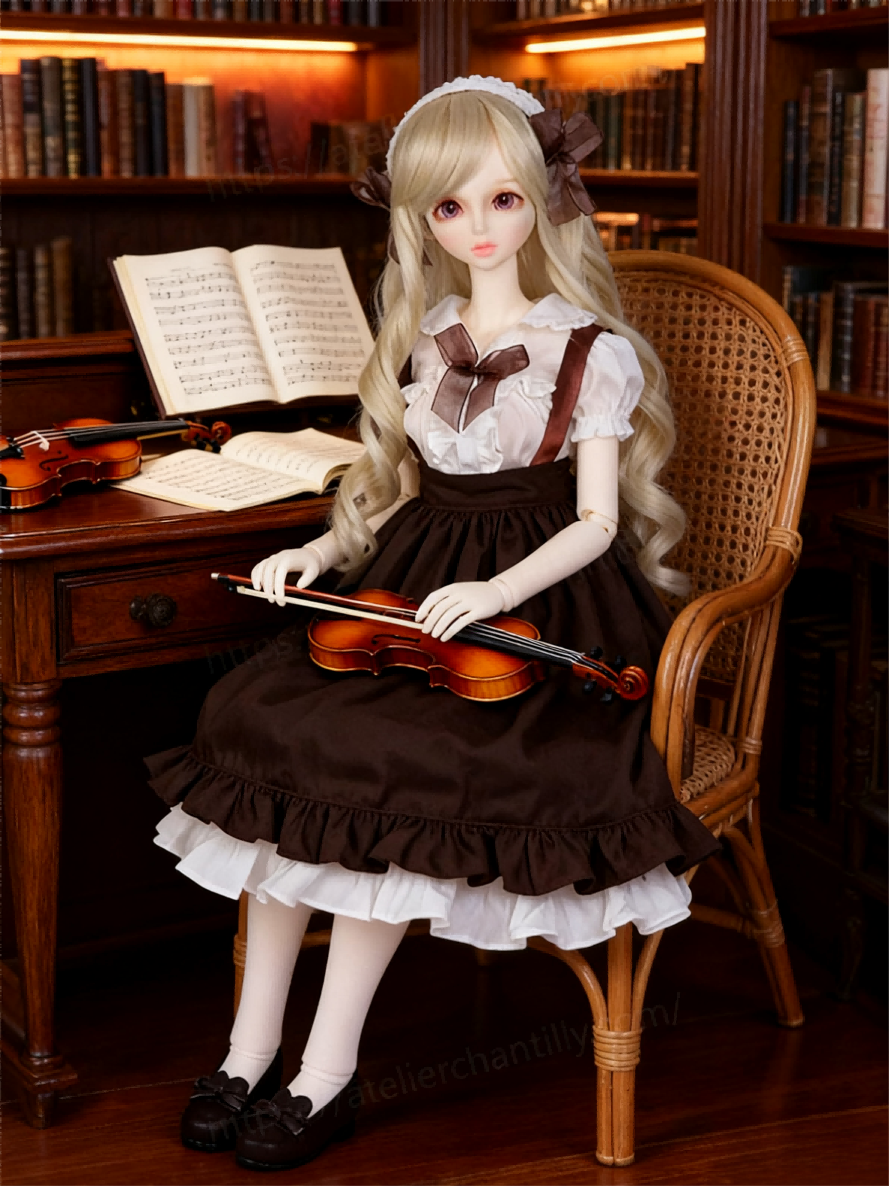 Brown White Vintage Lolita Maid Outfit for 1/6 BJD Dolls | Atelier Chantilly --A27-Atelier Chantilly