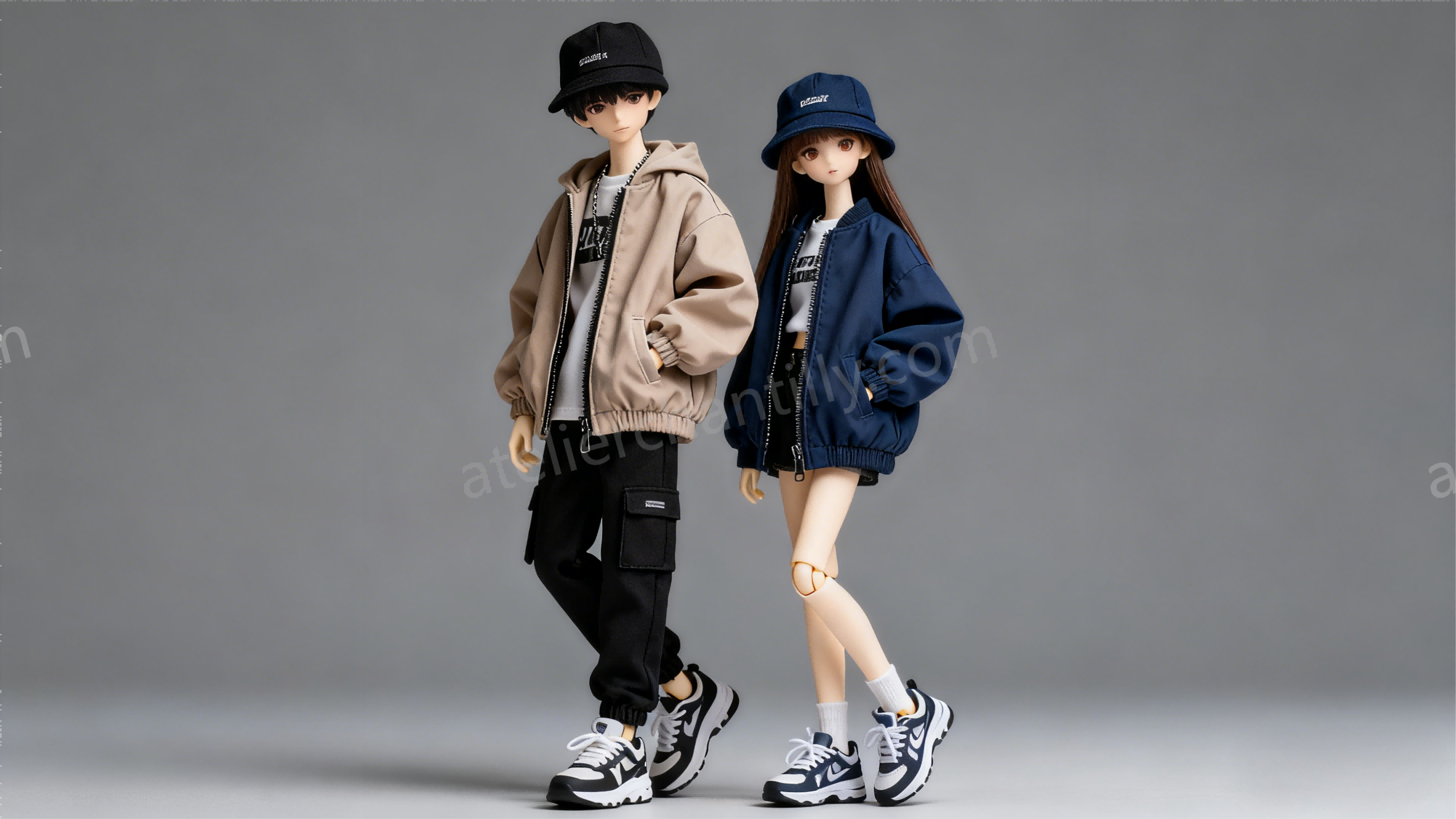 Street-style matching outfits for a modern BJD couple