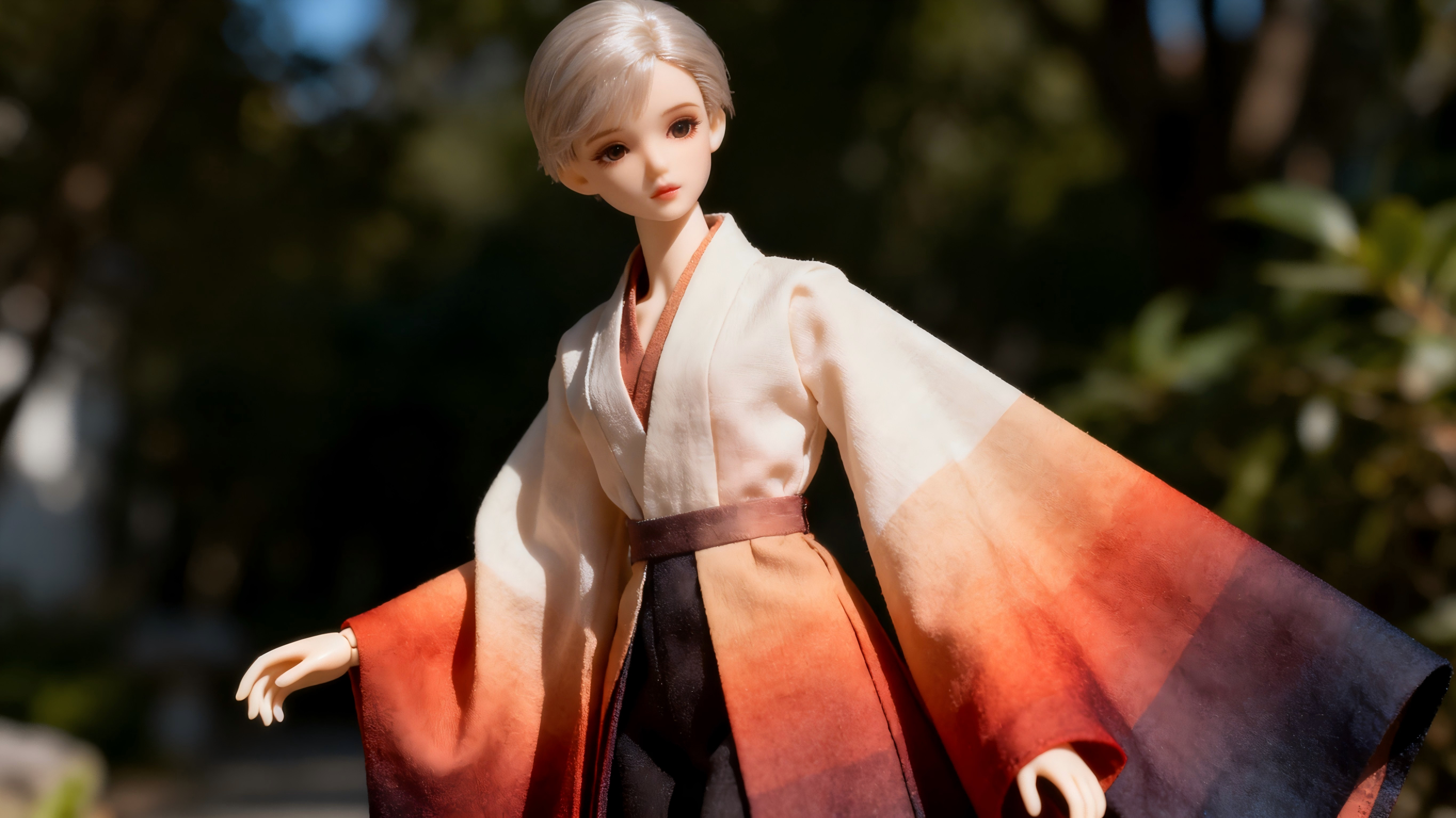 BJD doll in ombre colored outfit with artistic gradient fashion style
