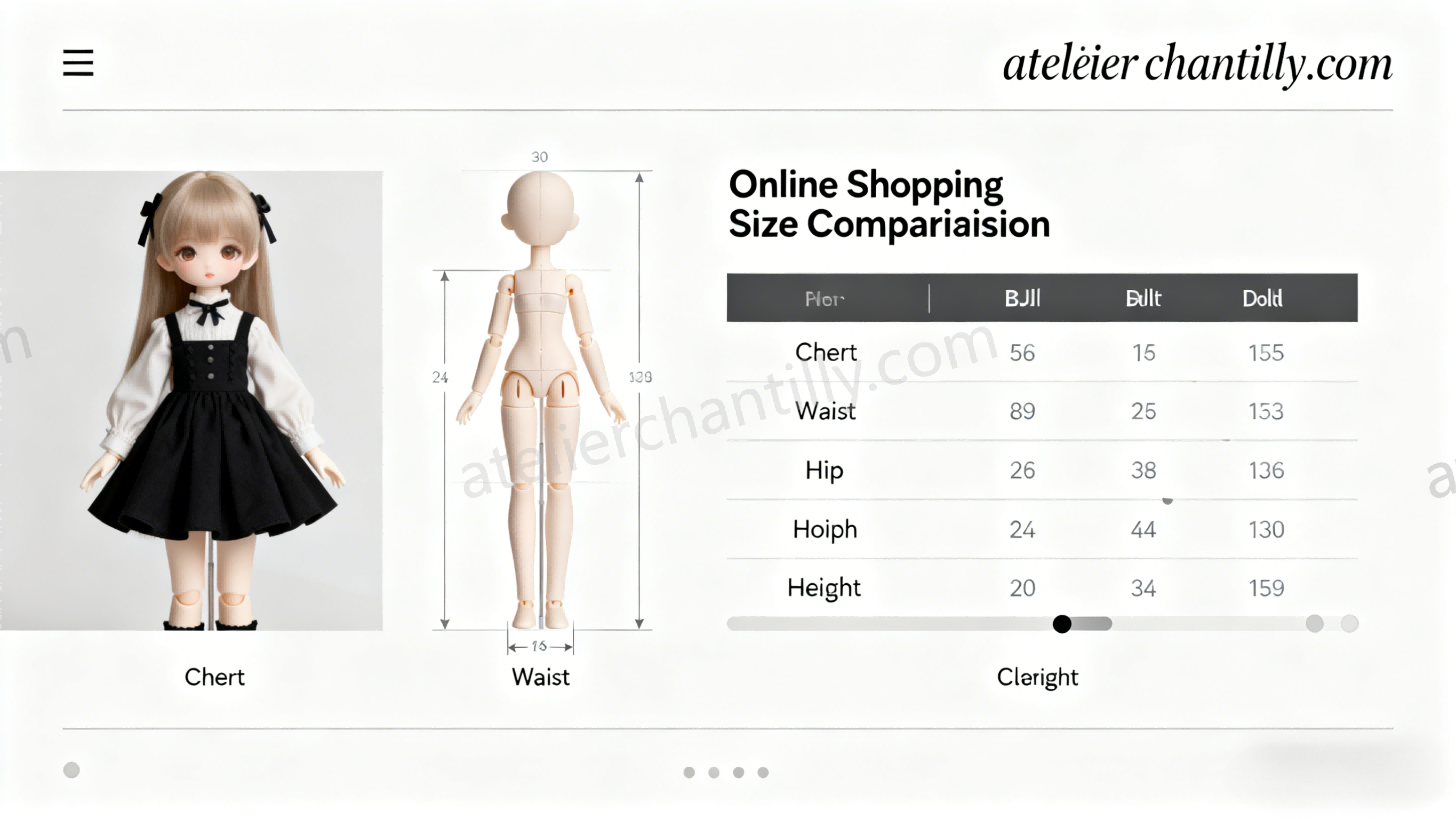 Online BJD clothing measurement comparison chart