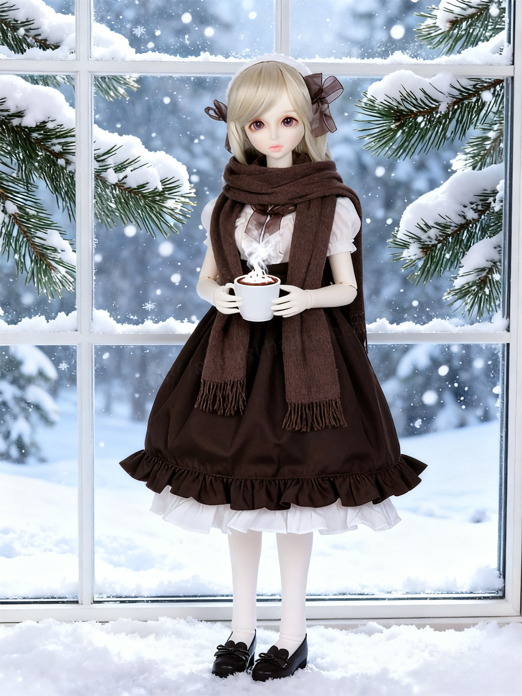 Brown White Vintage Lolita Maid Outfit for 1/6 BJD Dolls | Atelier Chantilly --A27-Atelier Chantilly