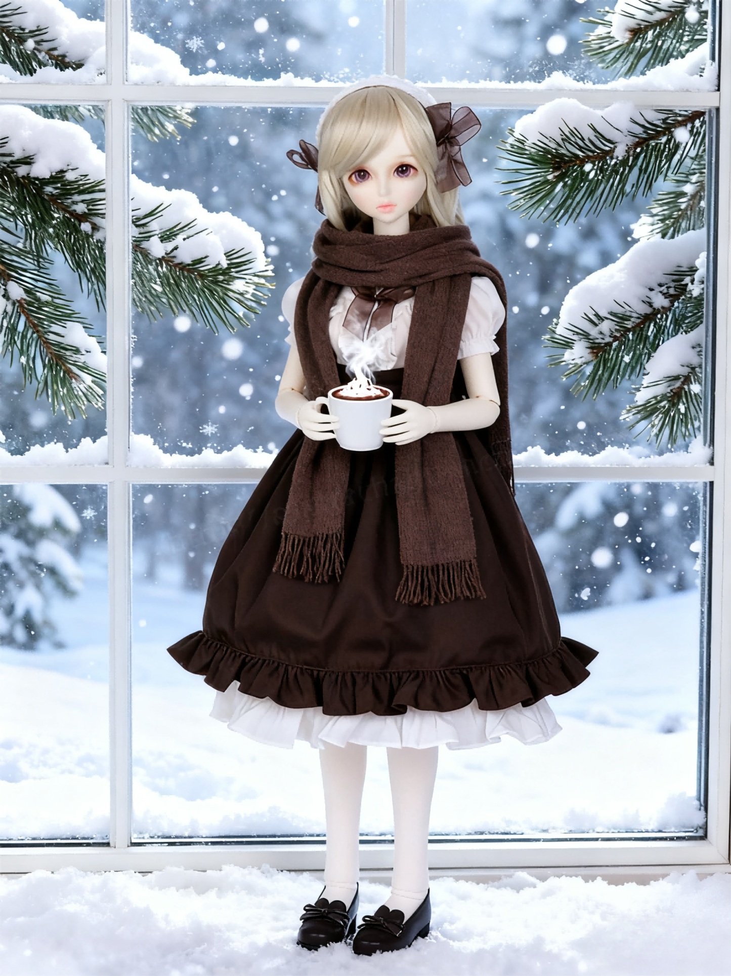 Brown White Vintage Lolita Maid Outfit for 1/6 BJD Dolls | Atelier Chantilly --A27-Atelier Chantilly