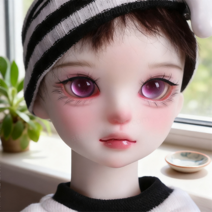 Realistic purple BJD eyes by a windowsill with green plant - Atelier Chantilly