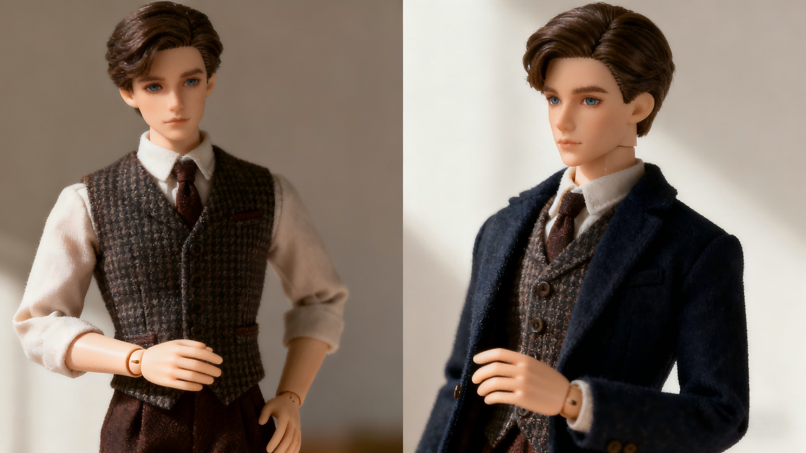 BJD doll wearing high-quality clothes photographed from multiple angles