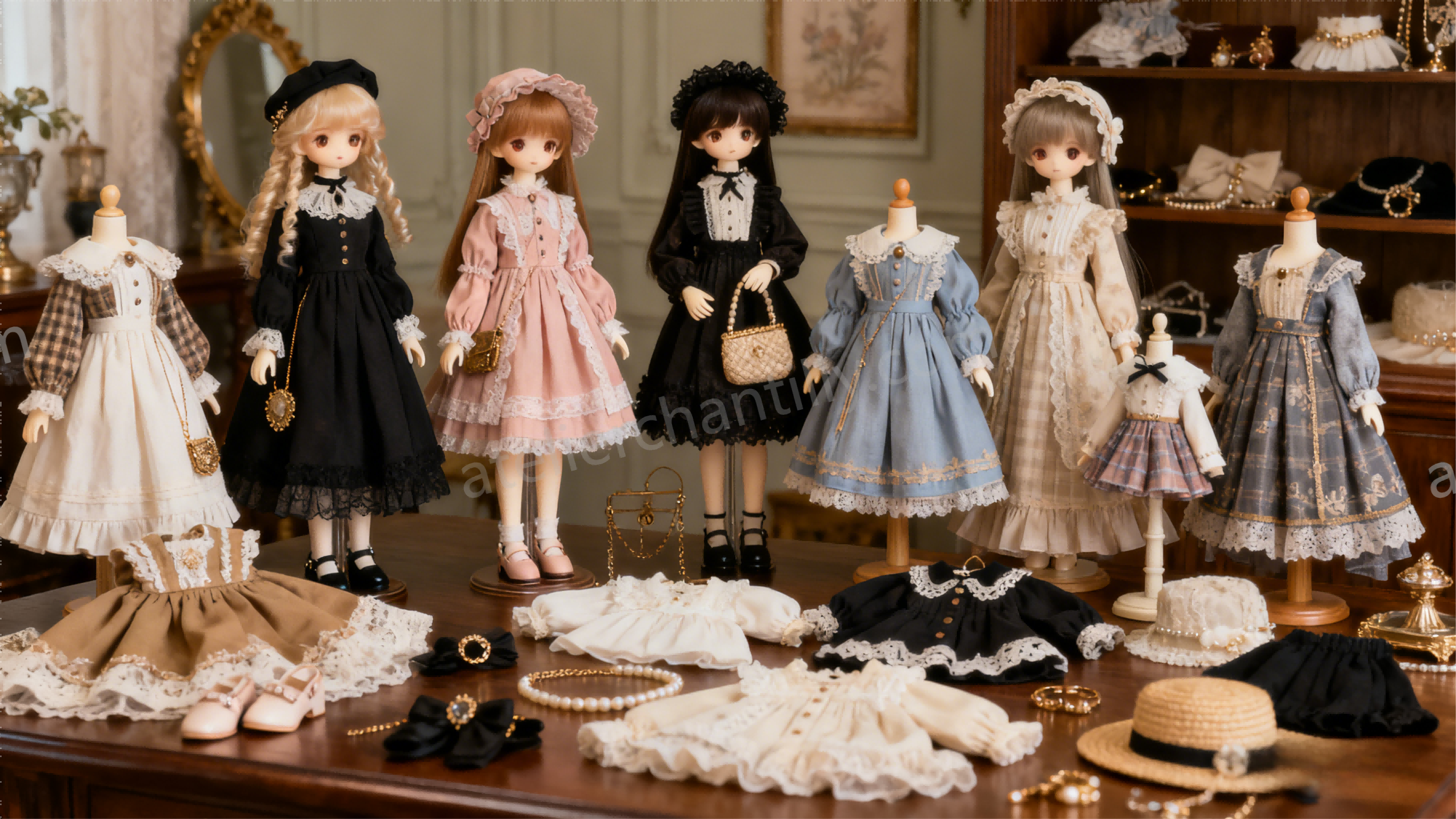 Gradual expansion of BJD clothing collection with multiple outfits displayed