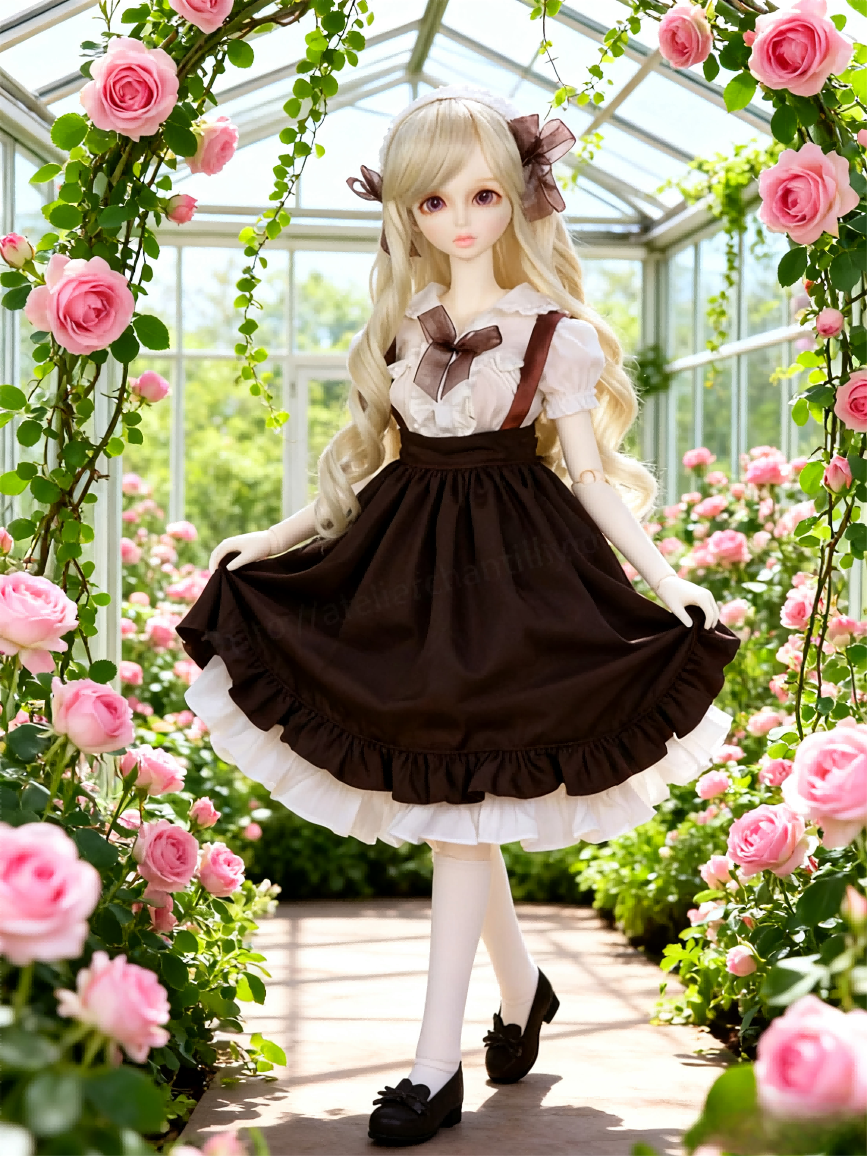 Brown White Vintage Lolita Maid Outfit for 1/6 BJD Dolls | Atelier Chantilly --A27-Atelier Chantilly
