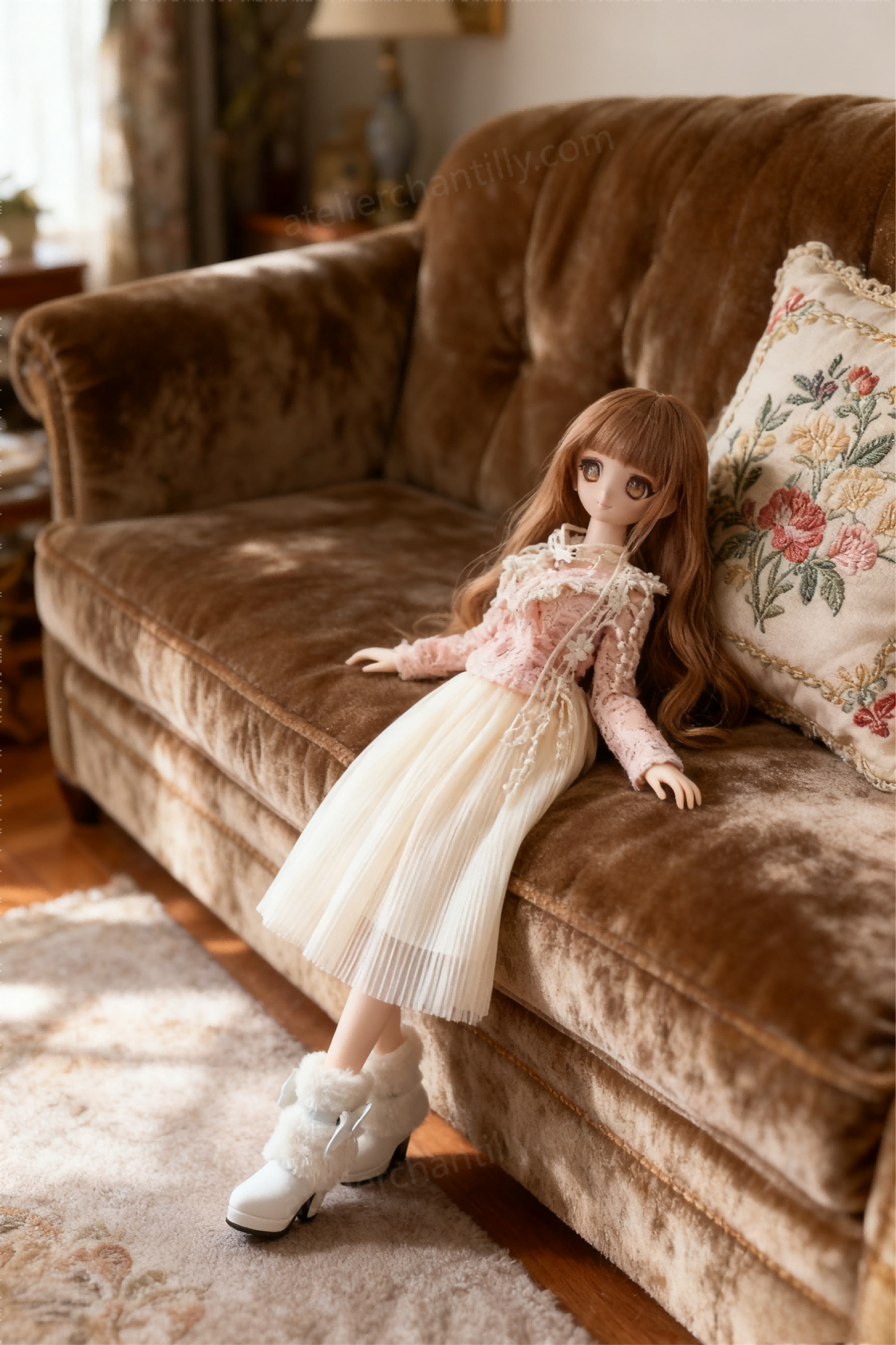 Pink Lace Vintage Midi Dress Outfit for 1/3 BJD Dolls | Atelier Chantilly --A23-Atelier Chantilly