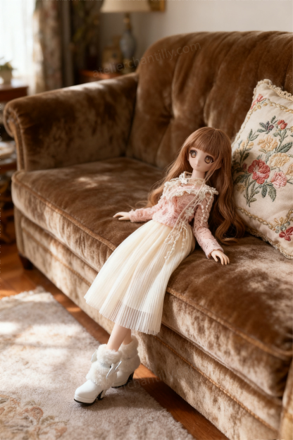 Pink Lace Vintage Midi Dress Outfit for 1/3 BJD Dolls | Atelier Chantilly --A23-Atelier Chantilly