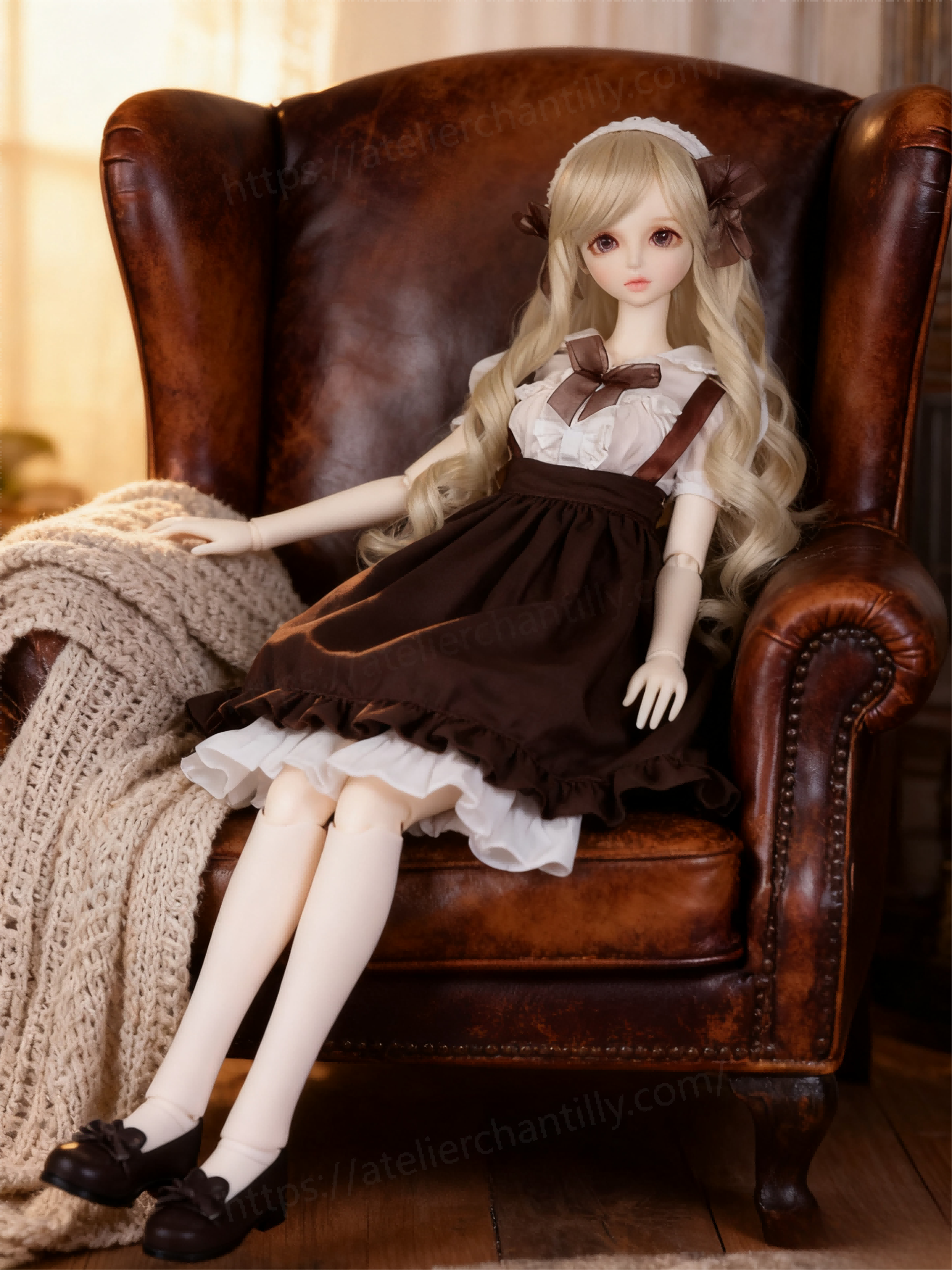 Brown White Vintage Lolita Maid Outfit for 1/3 BJD Dolls | Atelier Chantilly --A27-Atelier Chantilly