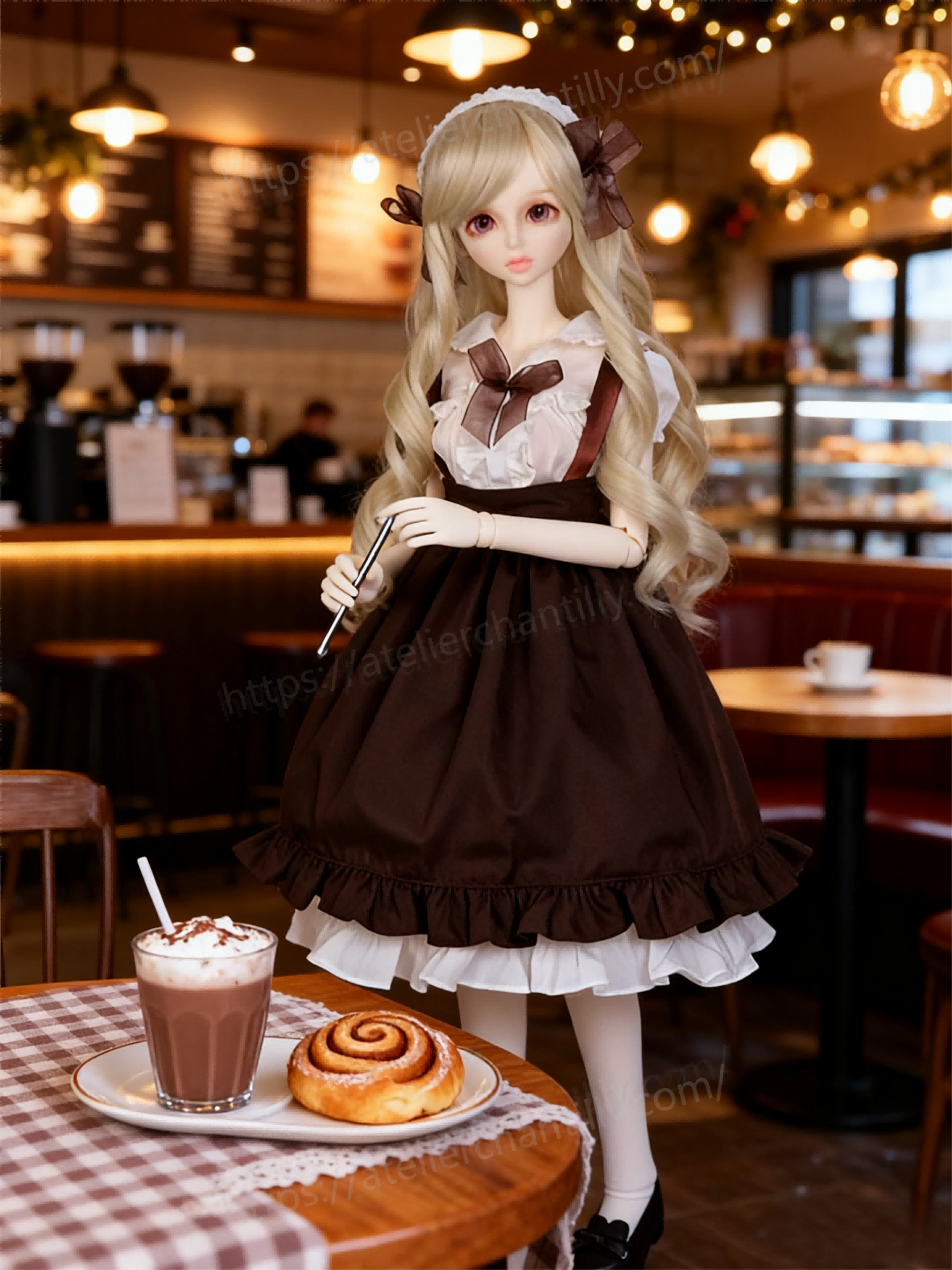Brown White Vintage Lolita Maid Outfit for 1/4 BJD Dolls | Atelier Chantilly --A27-Atelier Chantilly