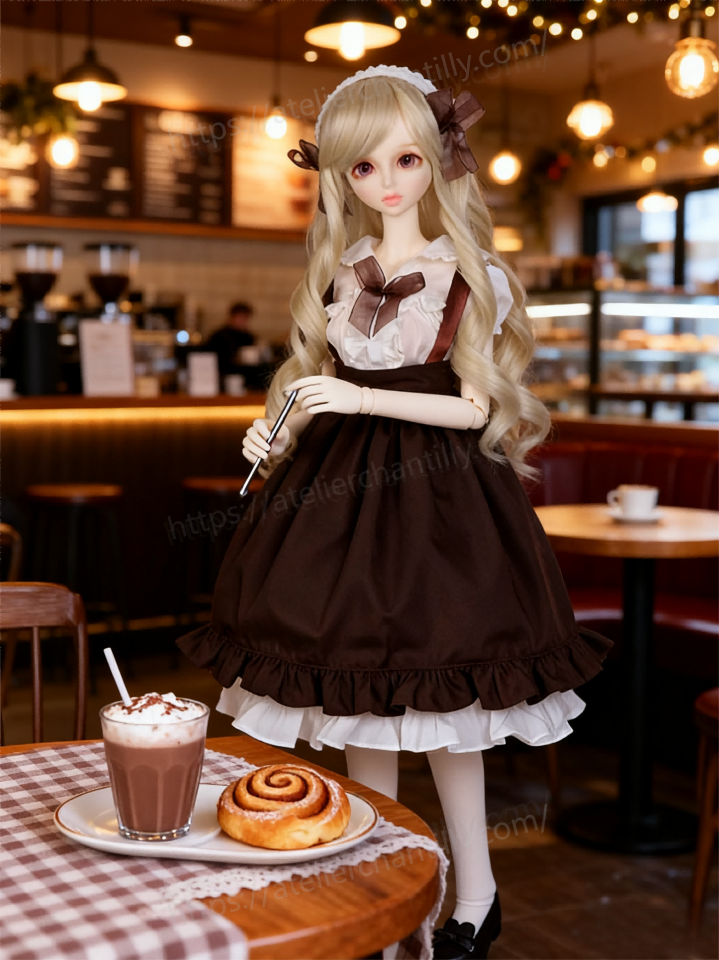 Brown White Vintage Lolita Maid Outfit for 1/4 BJD Dolls | Atelier Chantilly --A27-Atelier Chantilly