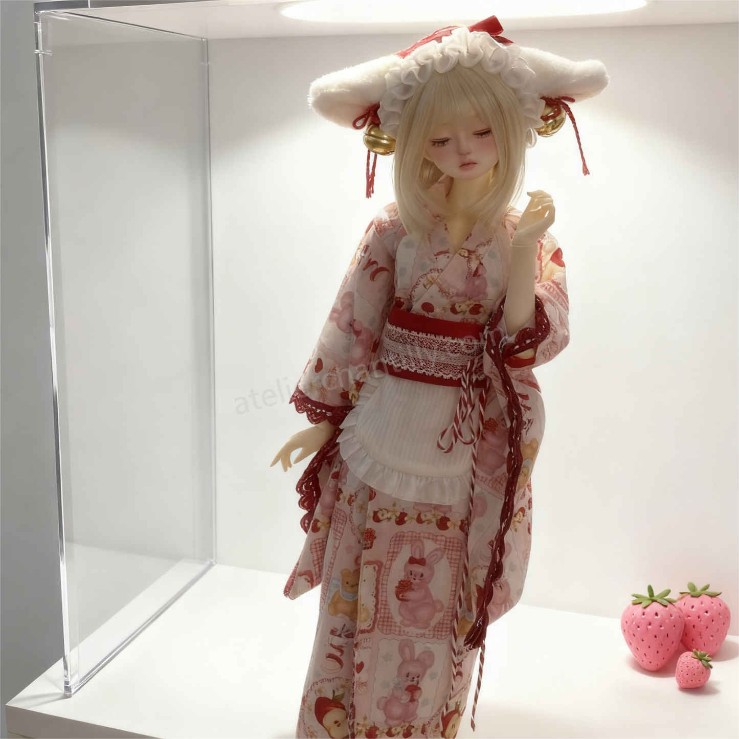 Cute Pink Bunny Print Kimono BJD Doll Outfit, Perfect for 1/4 Scale Dolls, Exquisite Details --A03-Atelier Chantilly