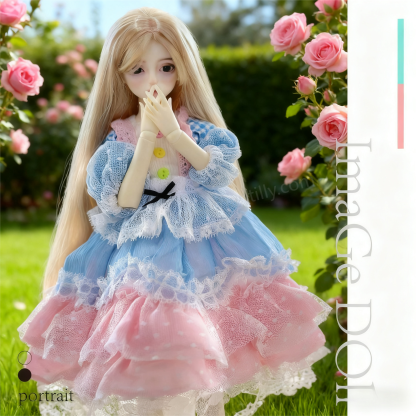 Fairycore Lolita BJD 1/4Doll Dress - Blue Pink Lace Tiered Outfit for Ball-Jointed Dolls | Atelier Chantilly --A05-Atelier Chantilly