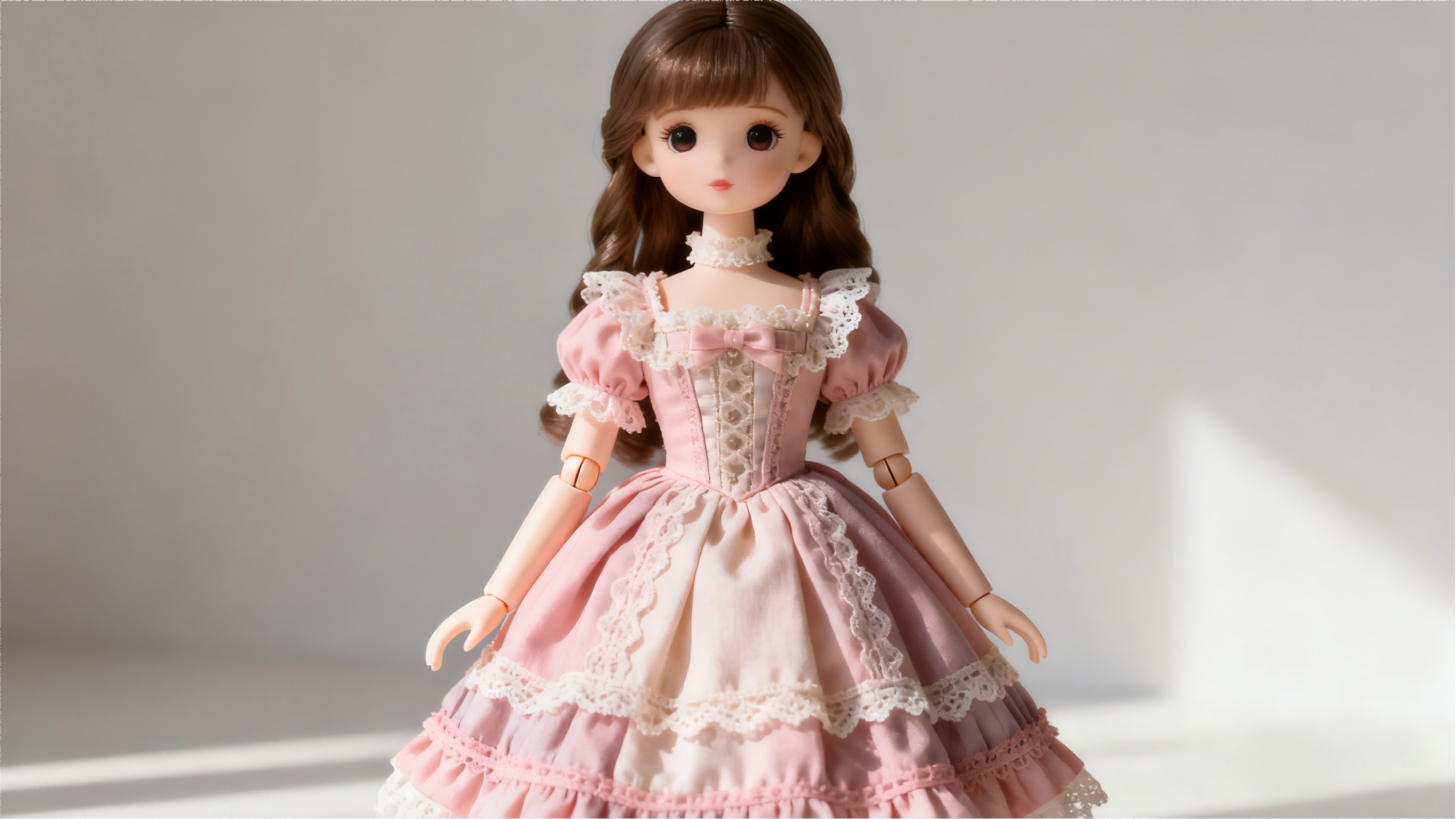Elegant lolita BJD outfit with lace and layered skirt