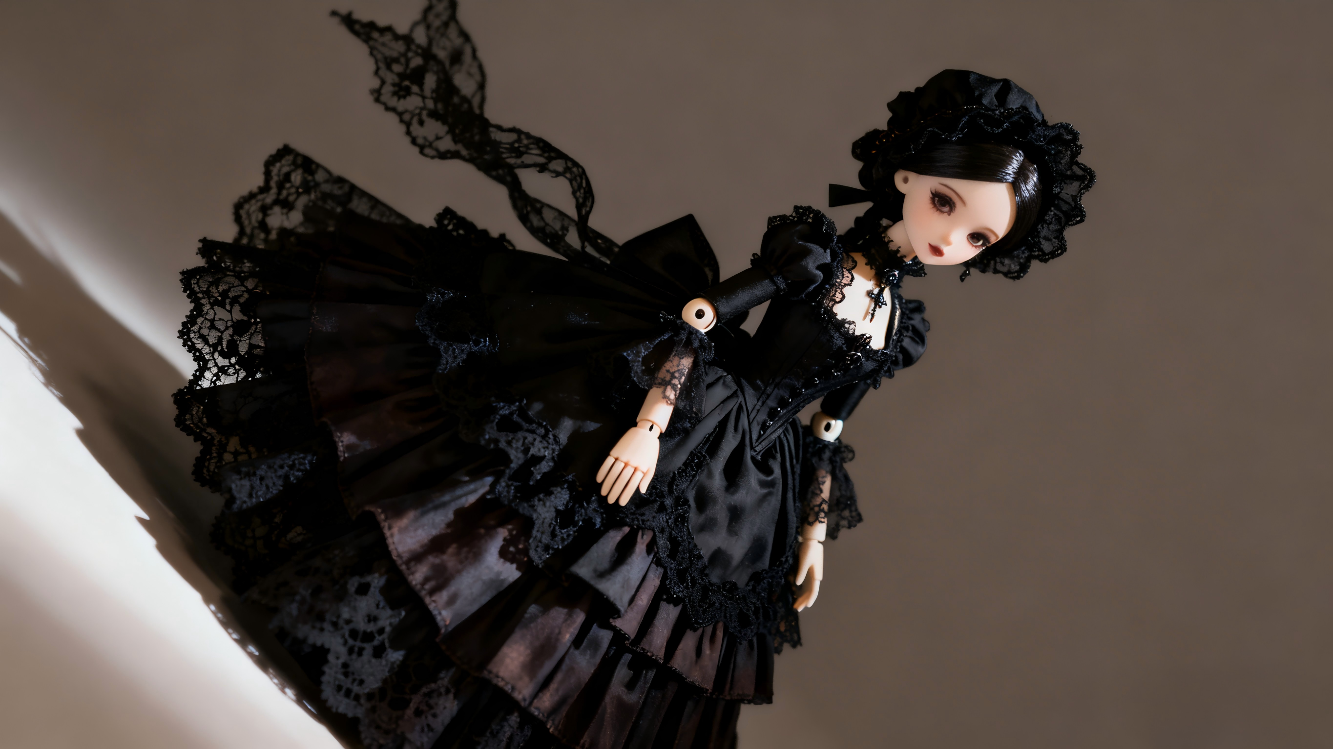 Gothic BJD clothing with Victorian-inspired dark lace outfit