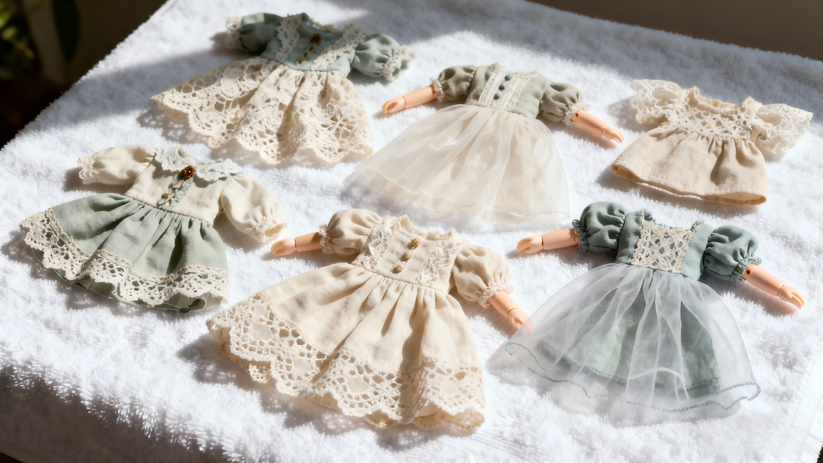 handmade BJD clothes laid flat before washing