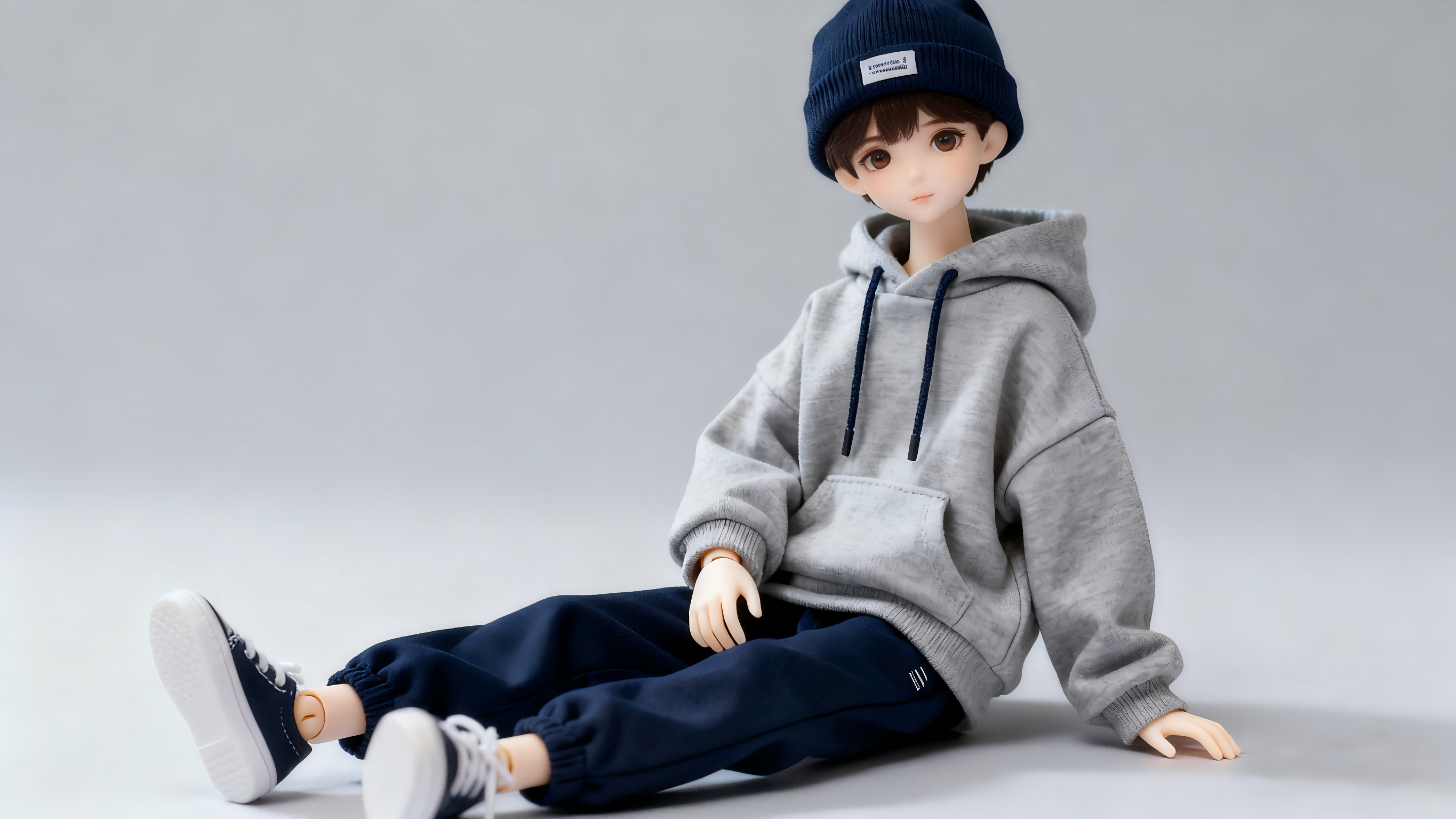 BJD doll wearing Korean street style outfit with casual layered look