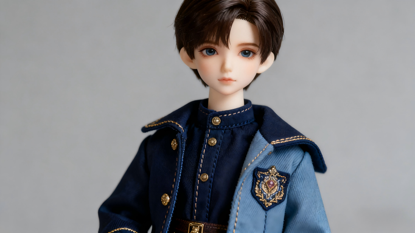 High-quality BJD clothing on a doll showing fabric and stitching details