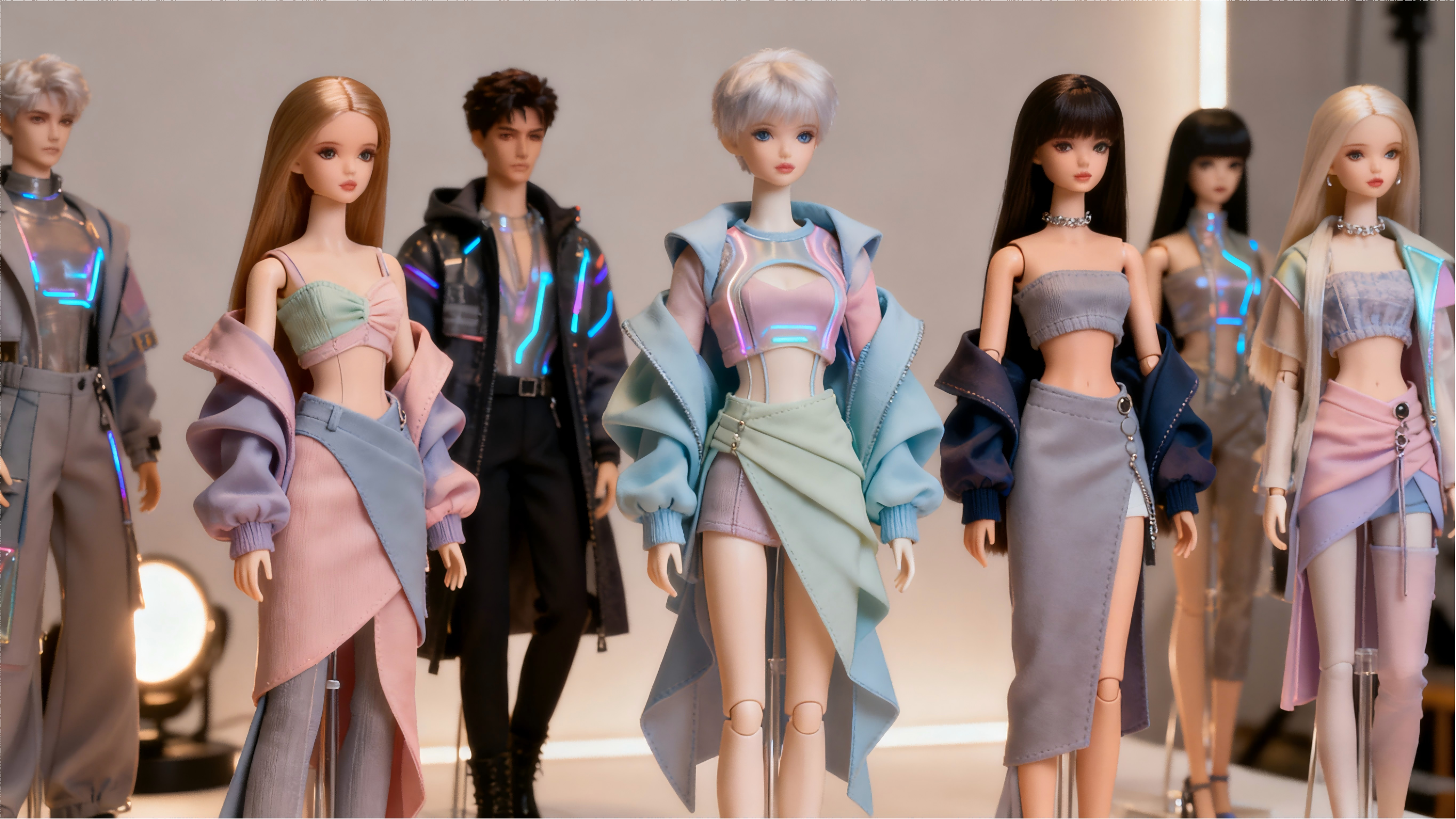 BJD dolls showcasing futuristic and trendy outfits for 2026 fashion