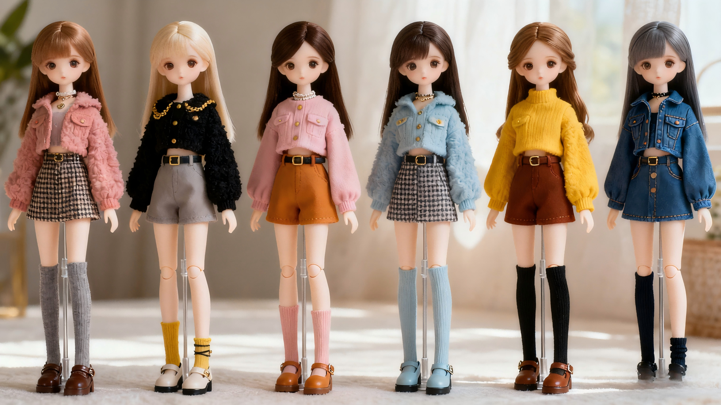 BJD dolls wearing trendy colorful outfits showing this year’s fashion color trends