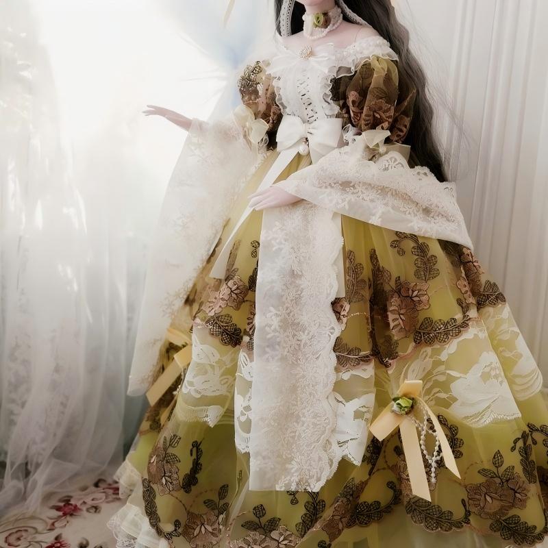 pleated fabric detail retro palace style skirt for bjd dolls