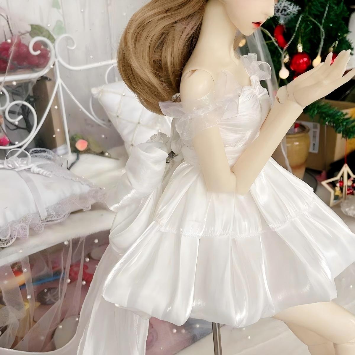 translucent layered tulle detail white bjd doll skirt