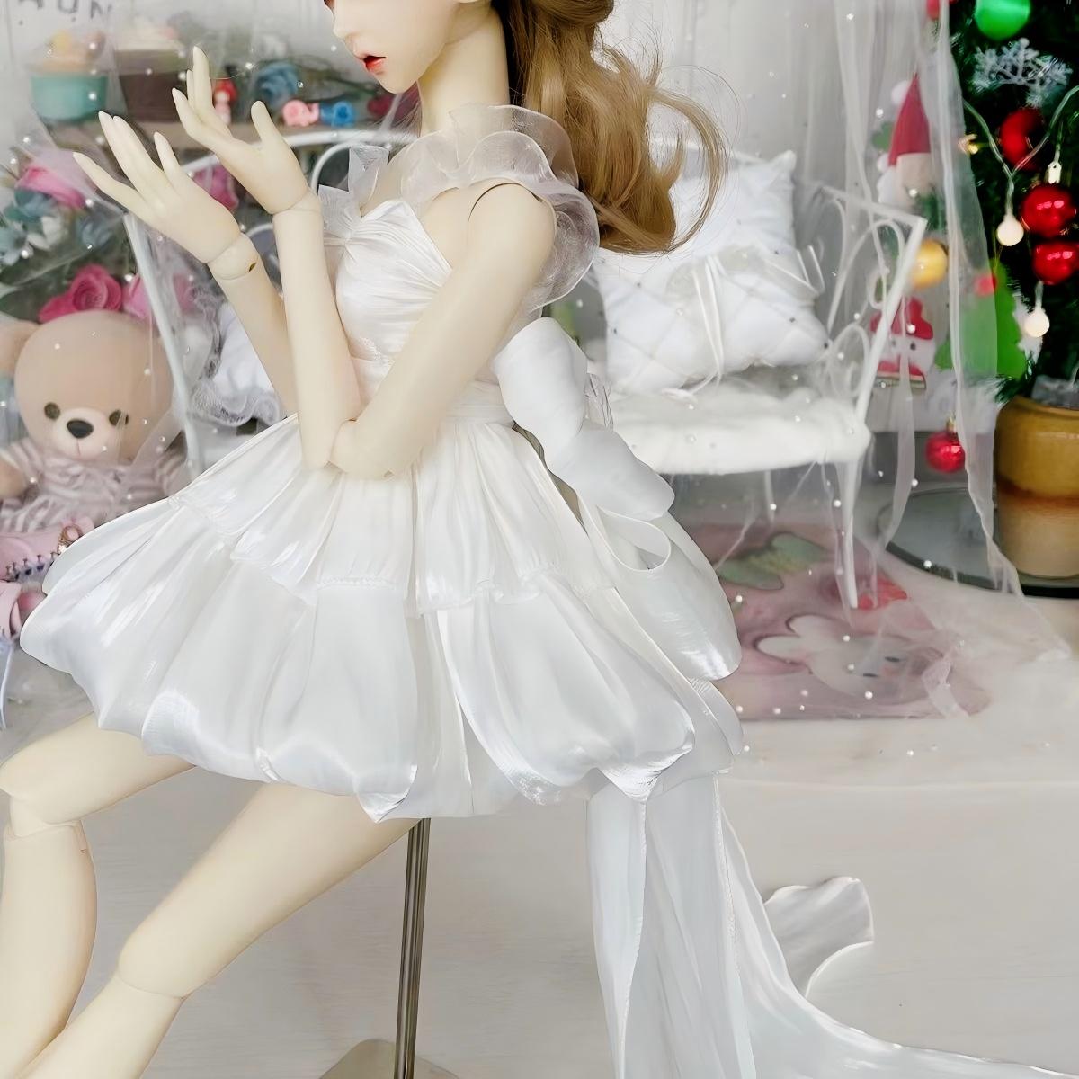 white glass tulle skirt for 1/4 bjd doll