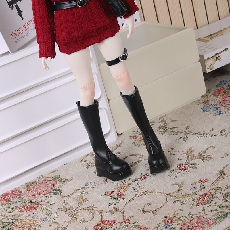 White faux leather platform boots for 1/4 scale BJD doll