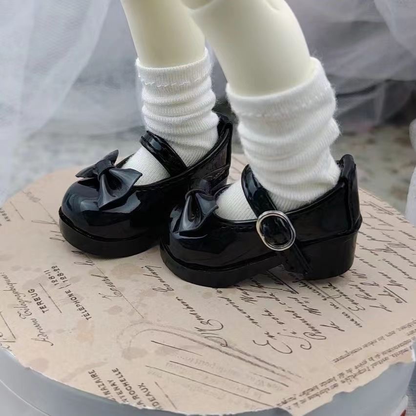 **White BJD Mary Jane doll shoes with buckle strap